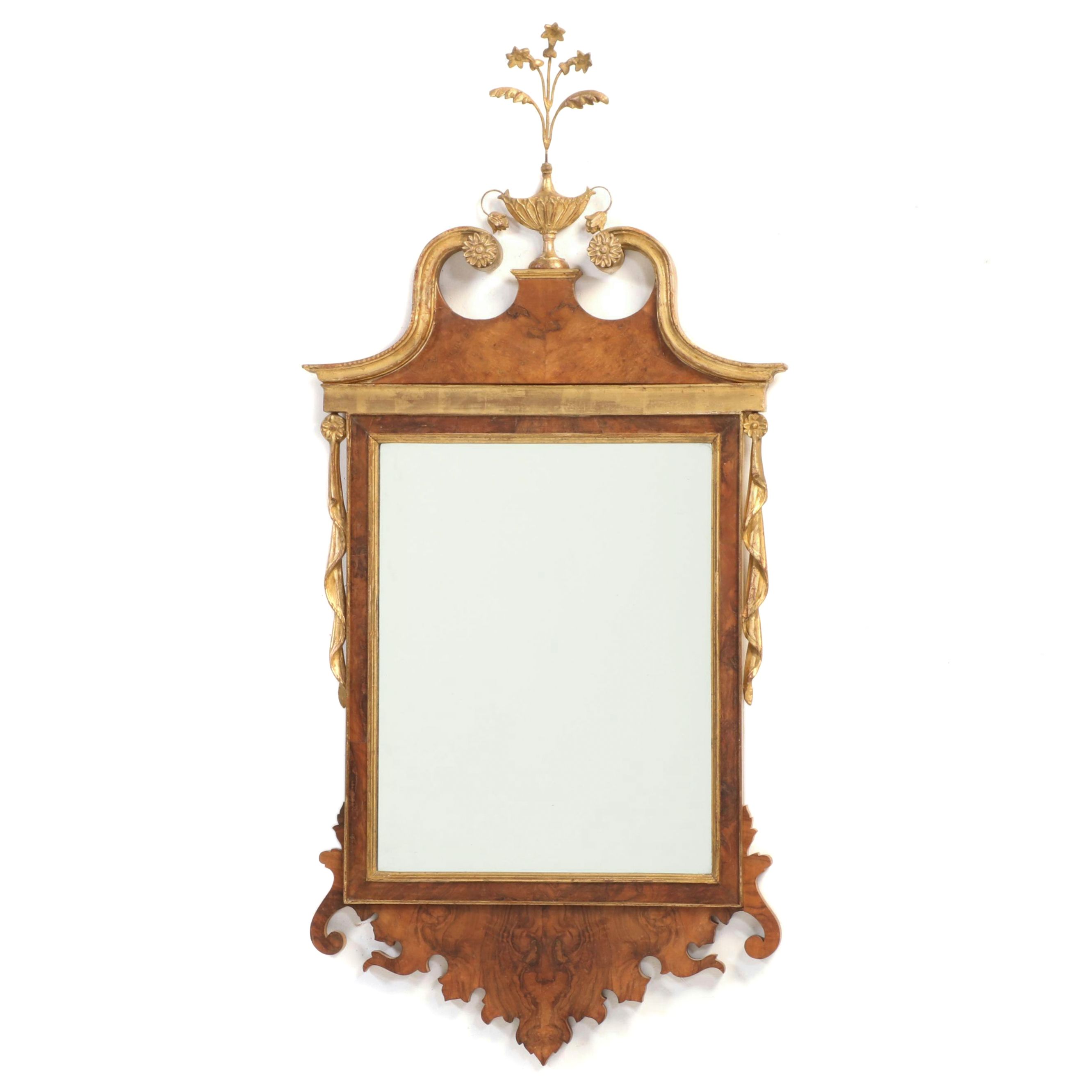 Palladio Neoclassical Style Walnut and Parcel-Gilt Hand-Carved Mirror