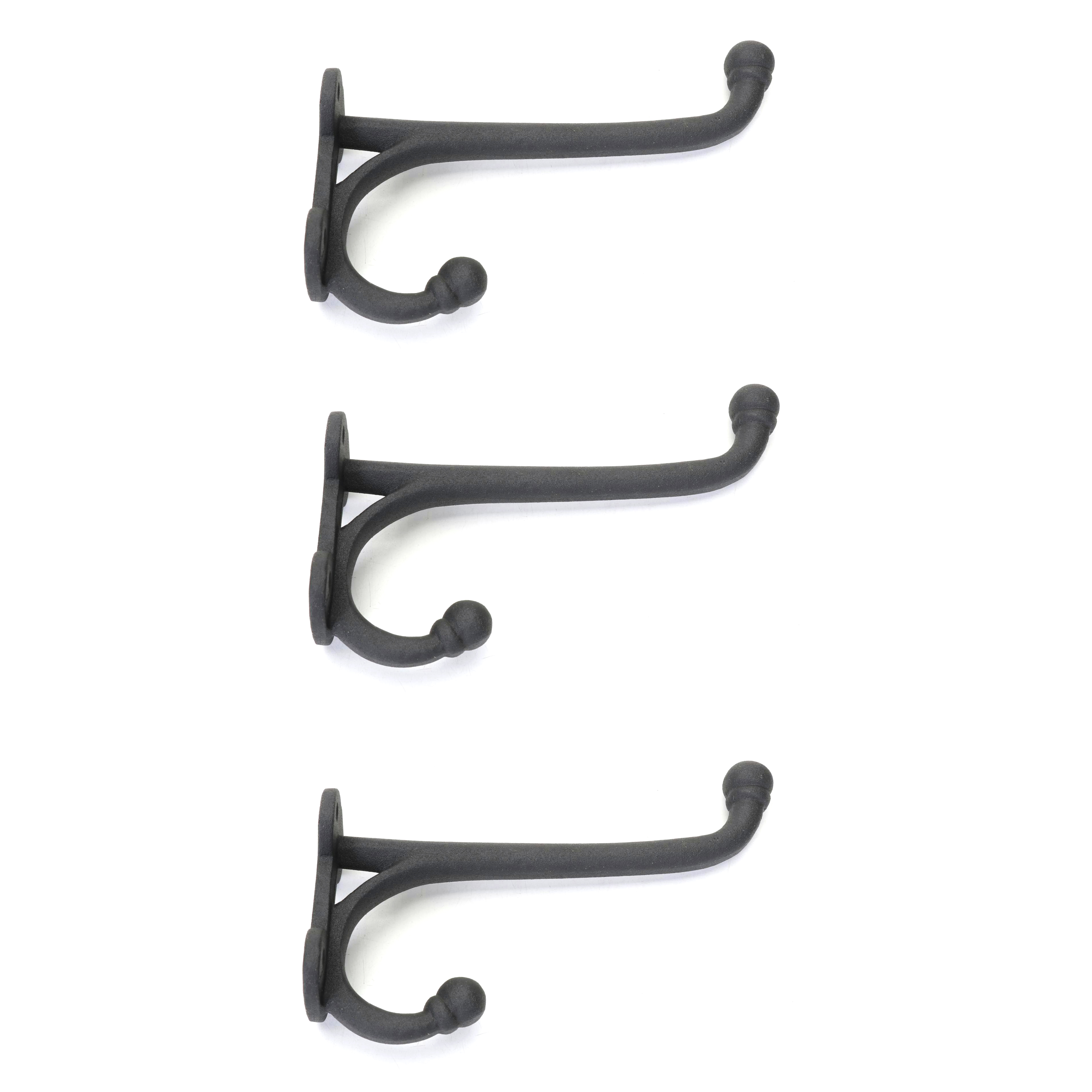 Three Black Powder Iron Coat Hooks