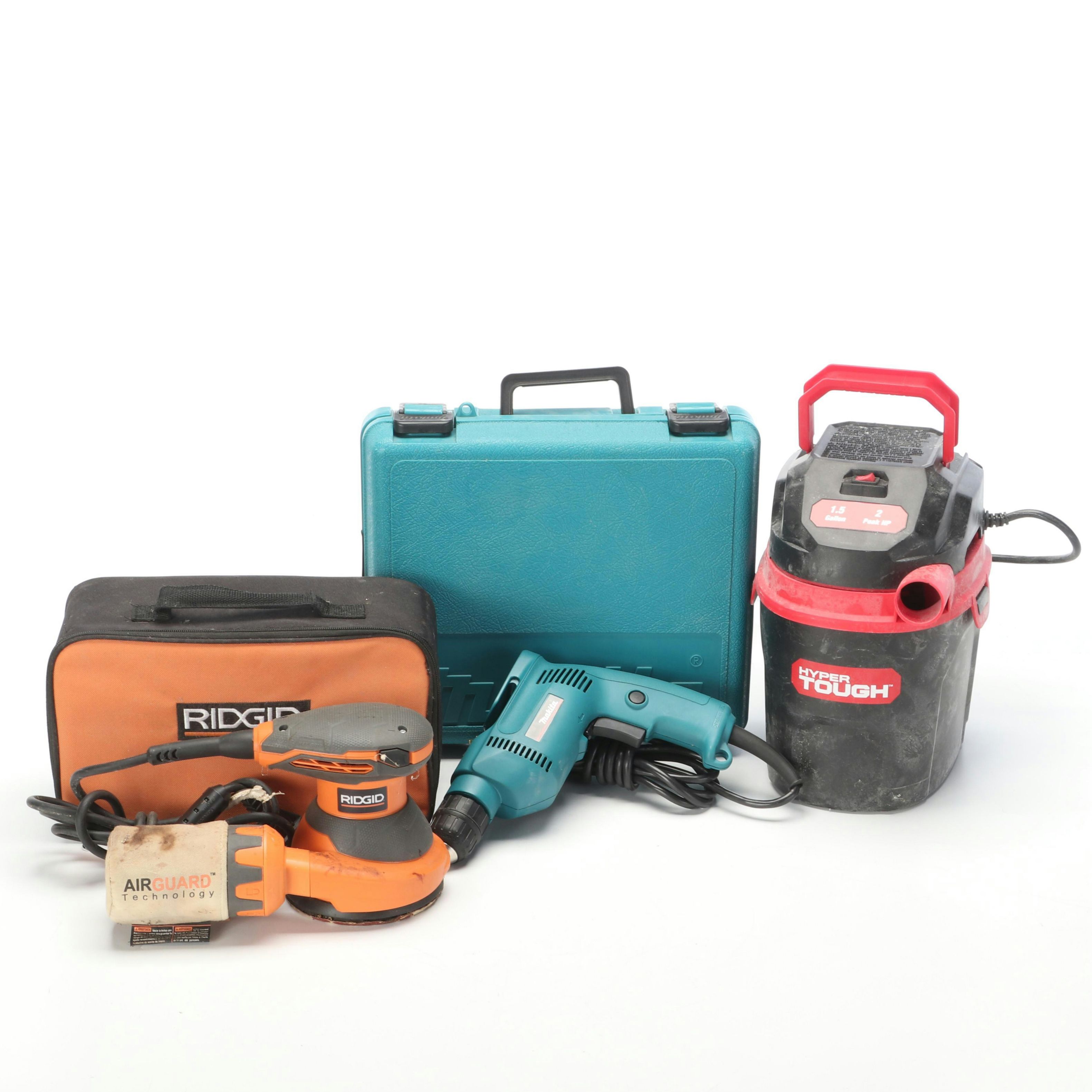 RIDGID Orbital Sander, Makita Electric Drill, Hyper-Tough Wet/Dry Vacuum