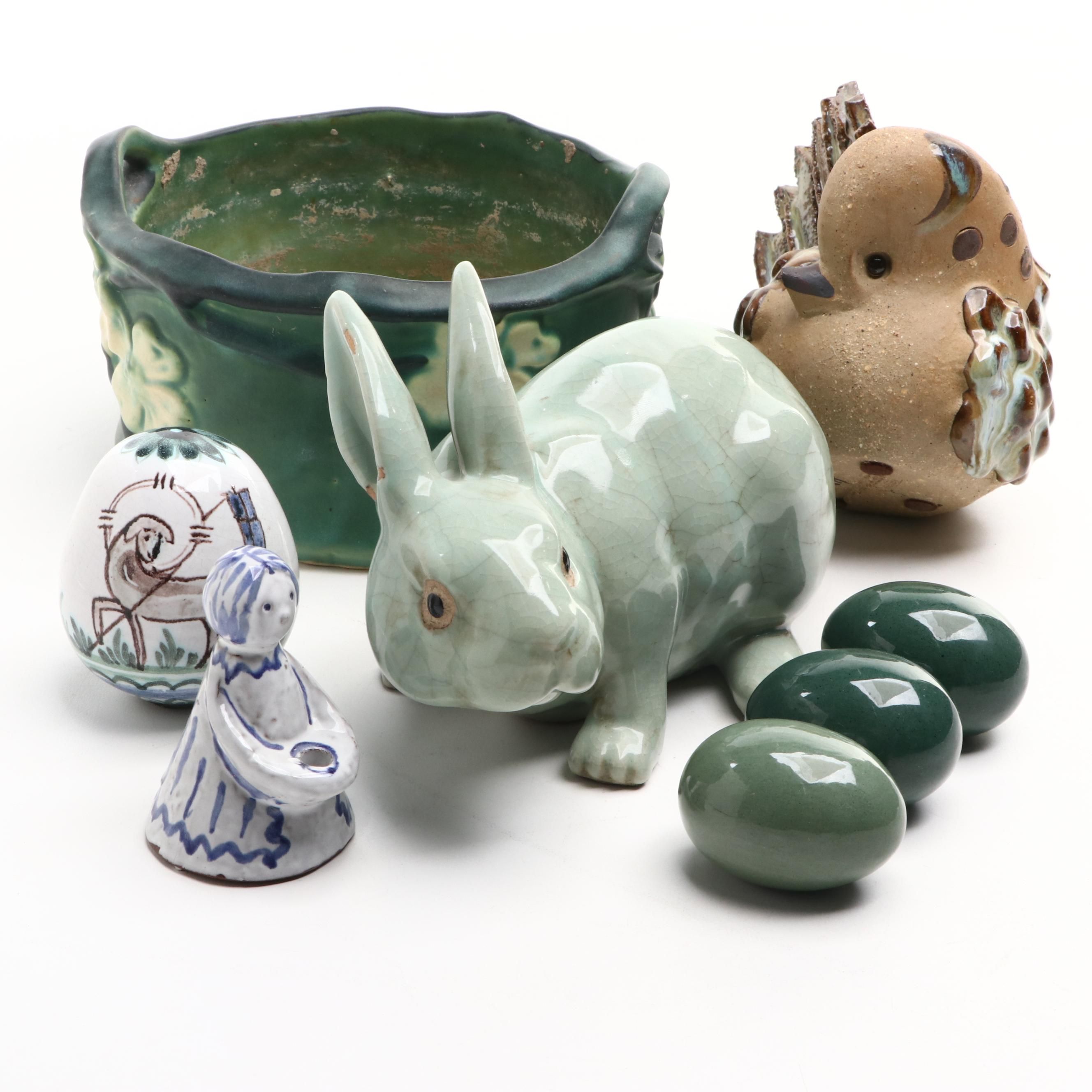 Ceramic Animal Figurines with Planter and Other Decor