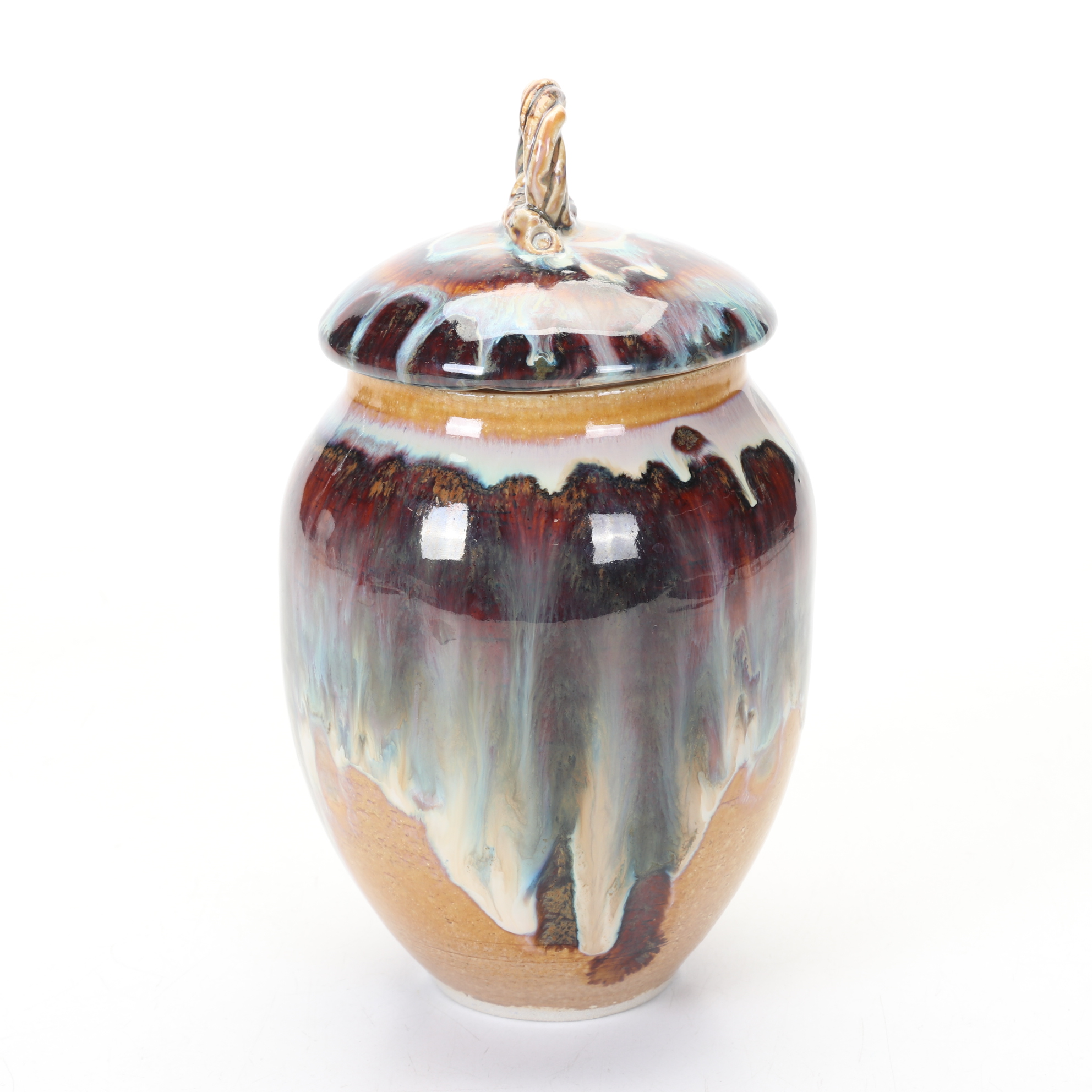 Mary L. Waters Hand-Thrown Drip Glaze Lidded Jar