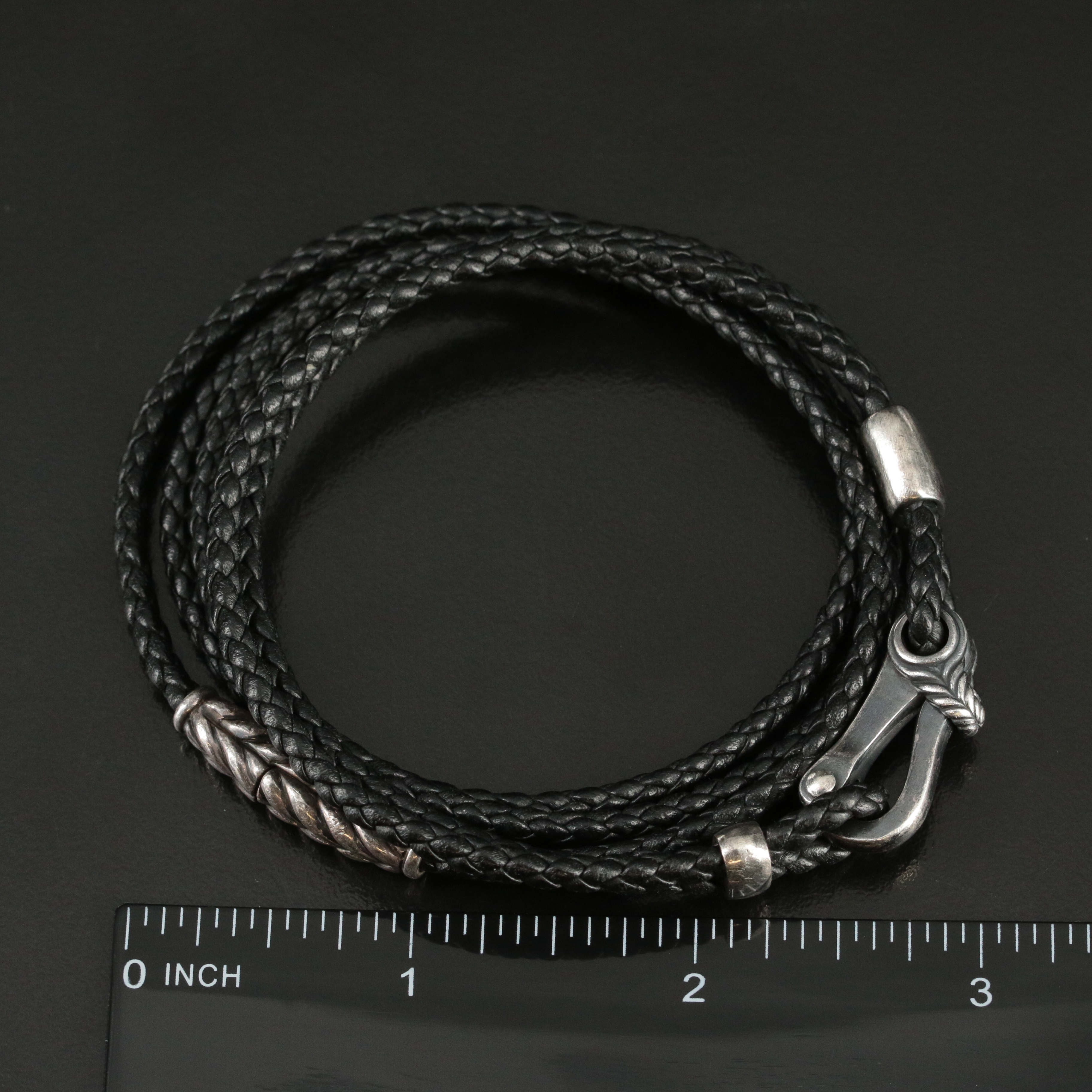 David Yurman Two Braided Leather Bracelets with Sterling Clasps