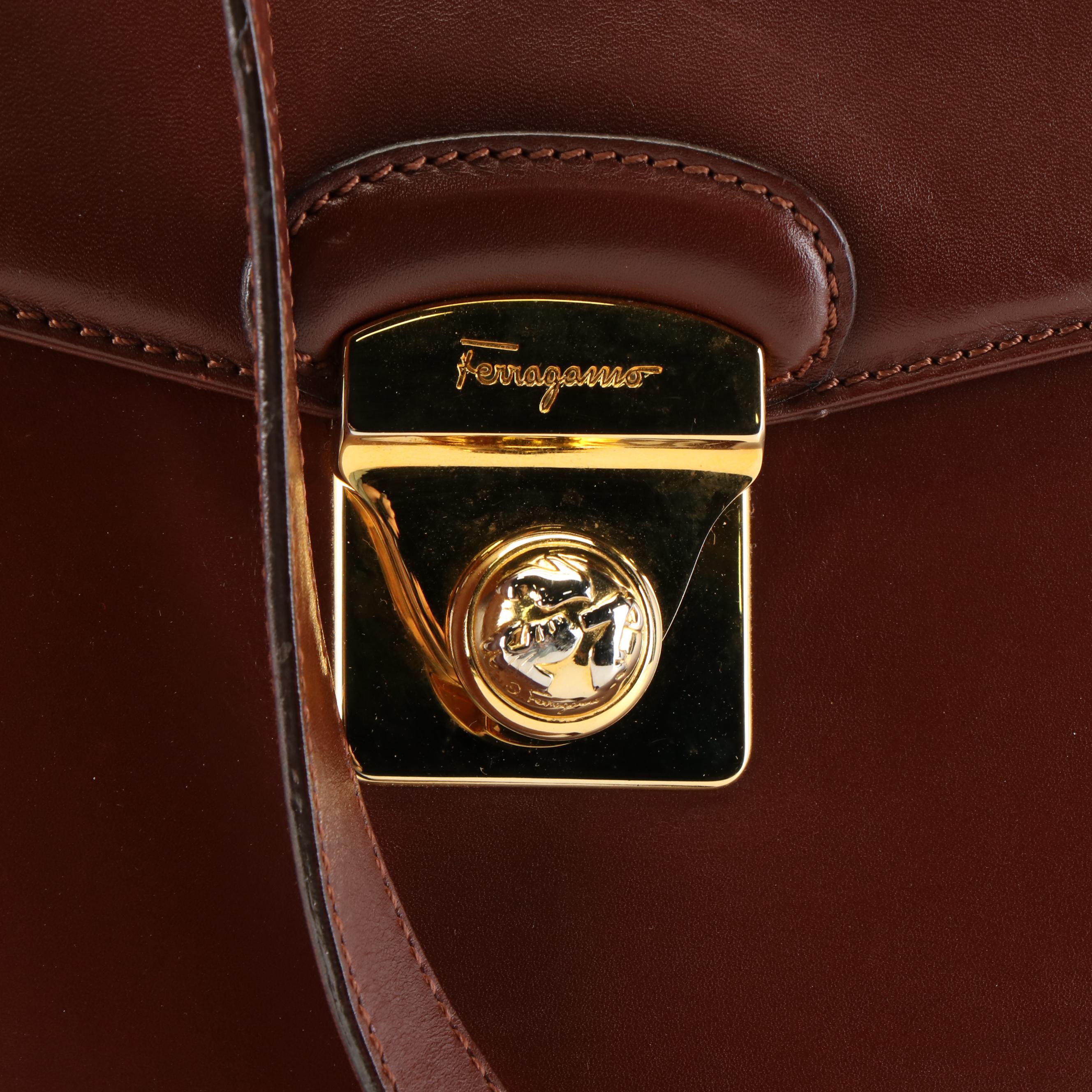 Salvatore Ferragamo Studded Brown Leather Two-Way Satchel