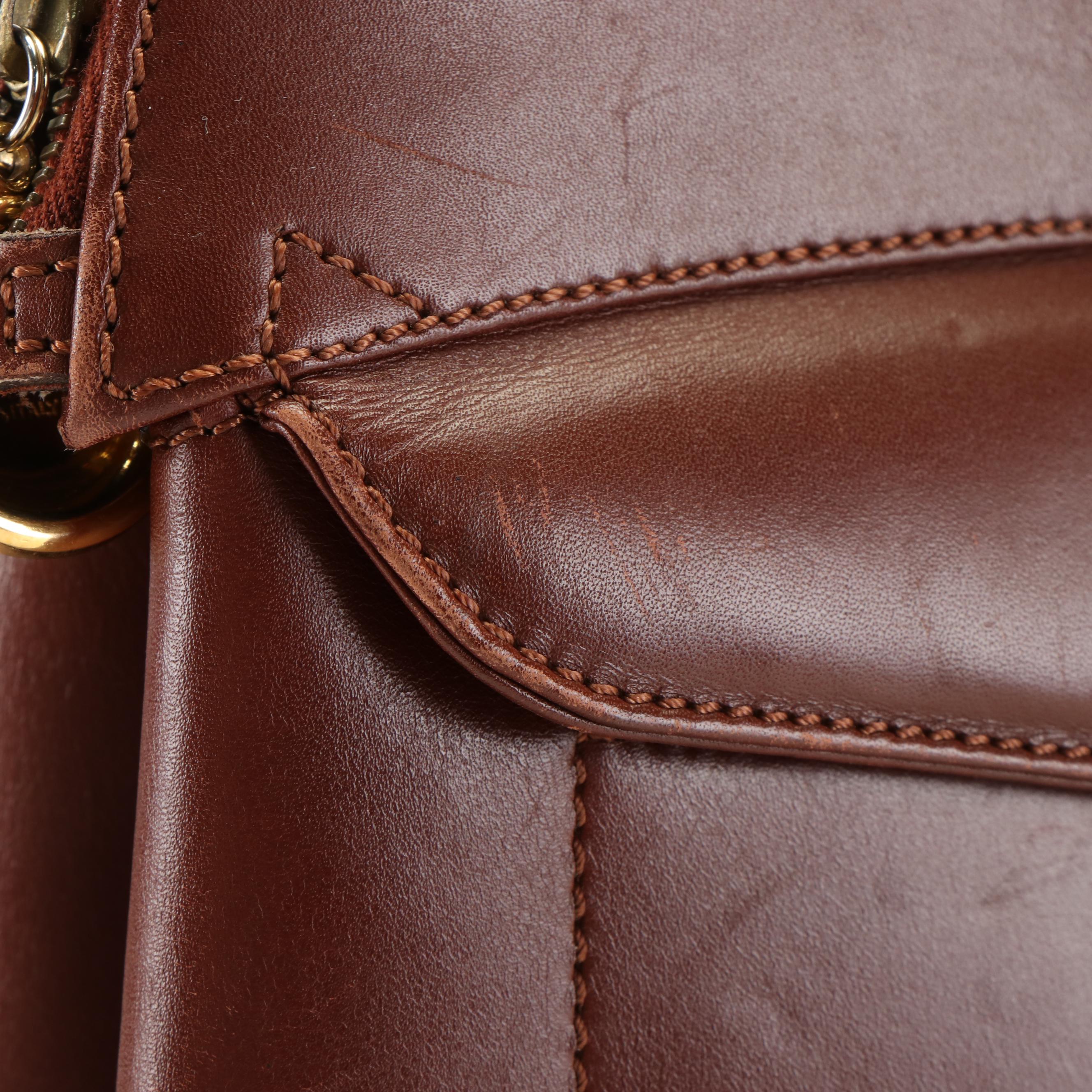 Salvatore Ferragamo Studded Brown Leather Two-Way Satchel