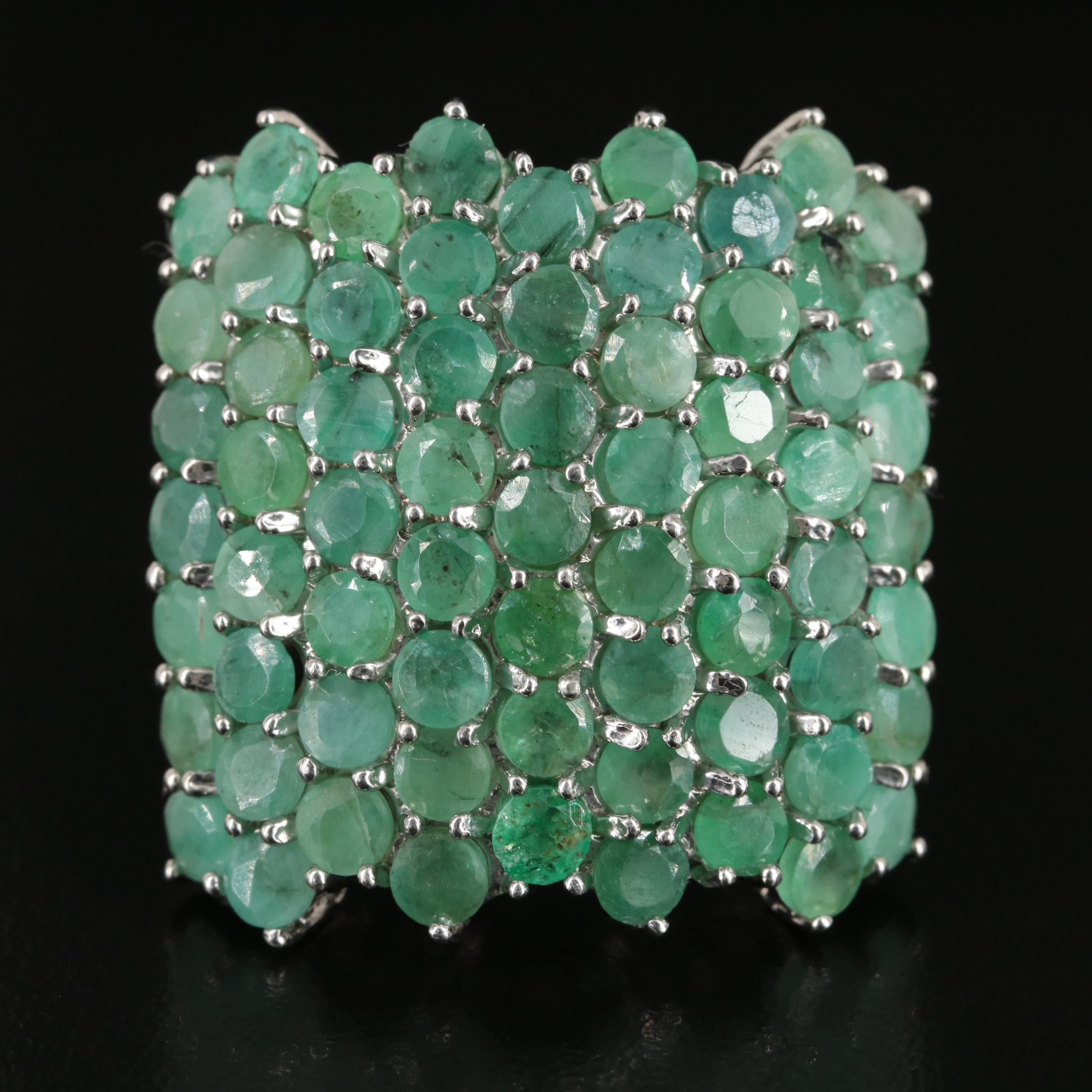Sterling Emerald Cluster Ring