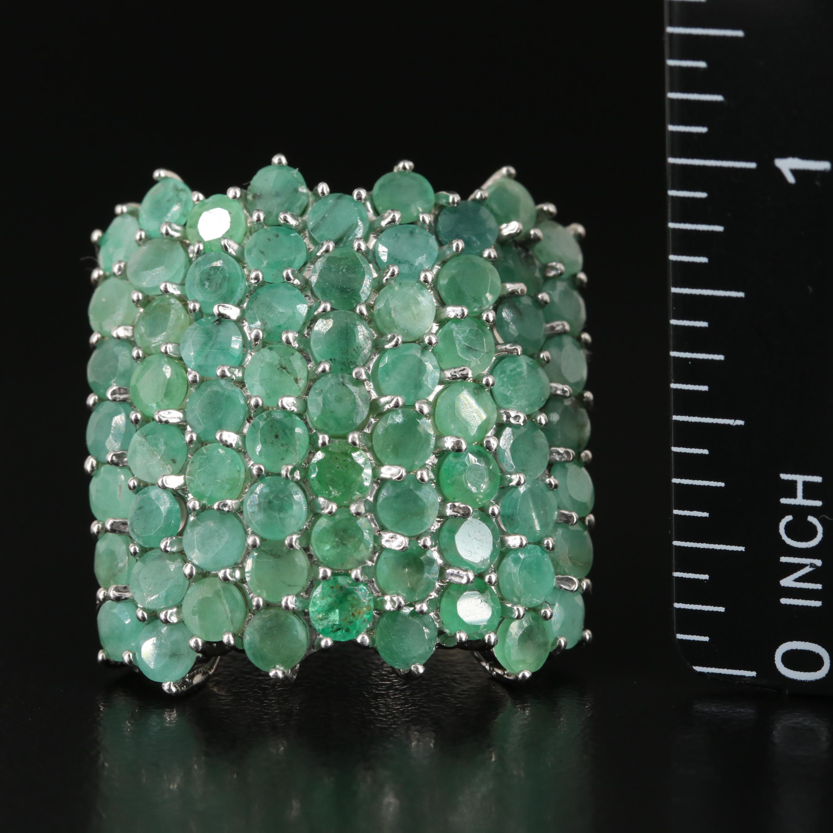 Sterling Emerald Cluster Ring