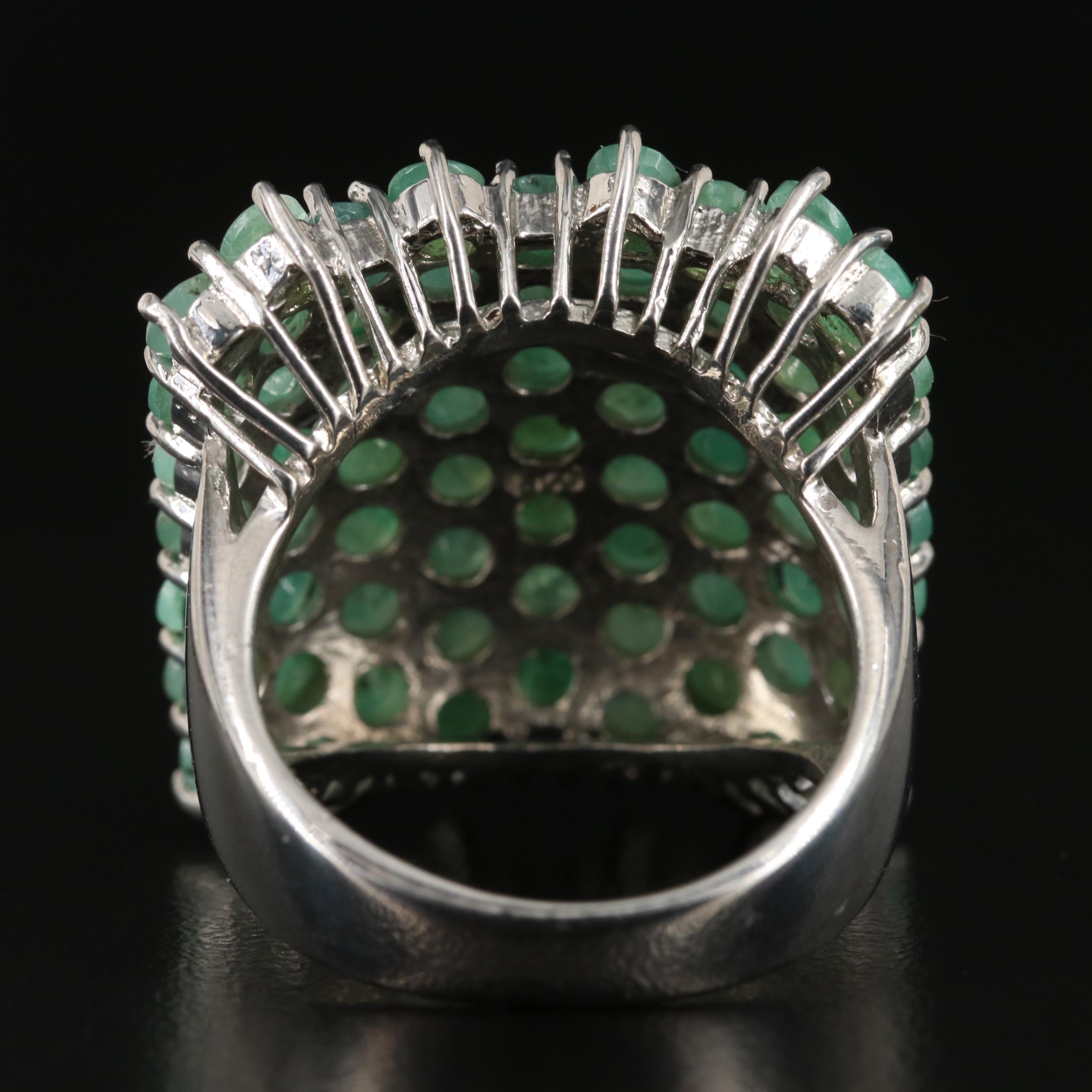 Sterling Emerald Cluster Ring