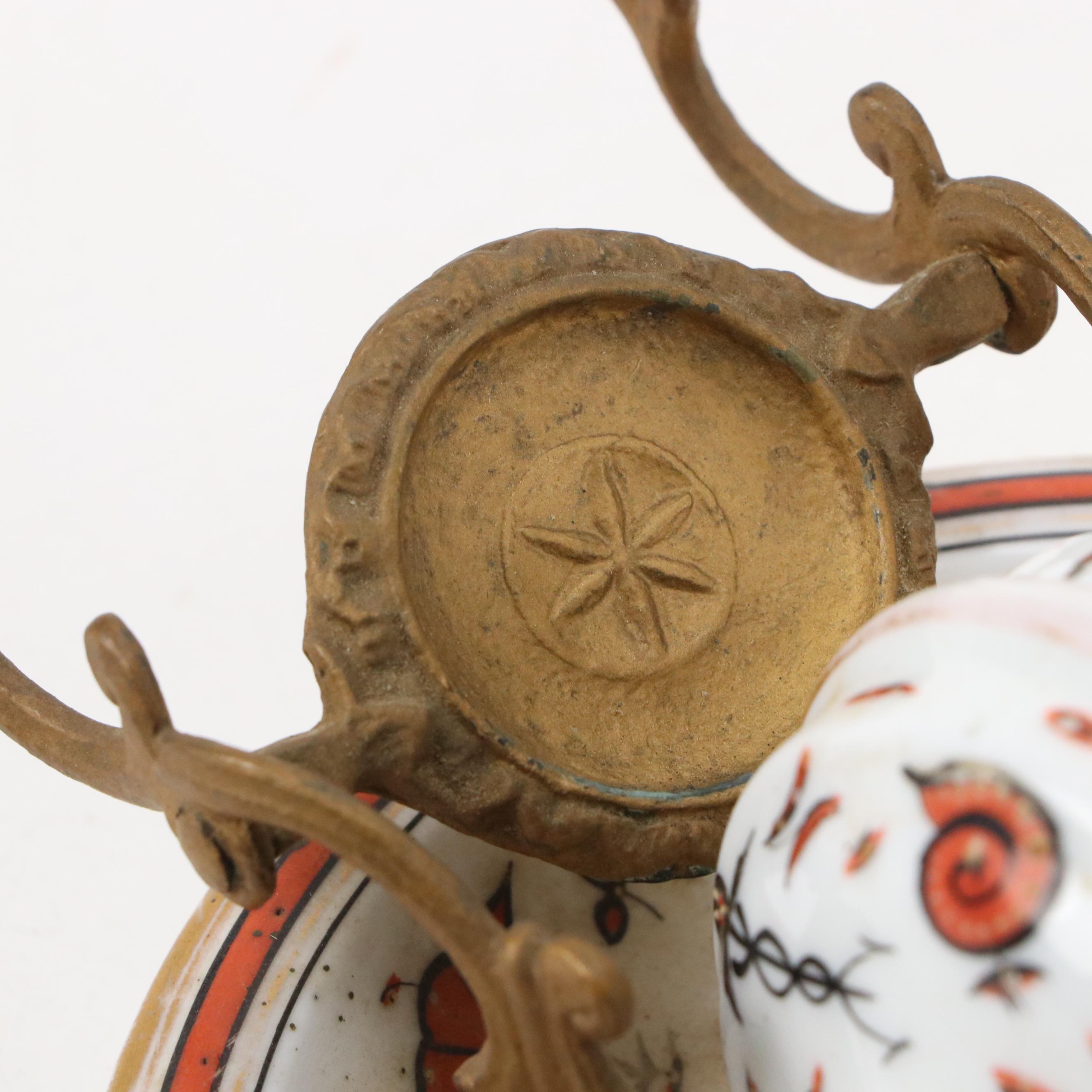 French Hand-Painted Porcelain Revolving Snail Inkwell with Pen Holder