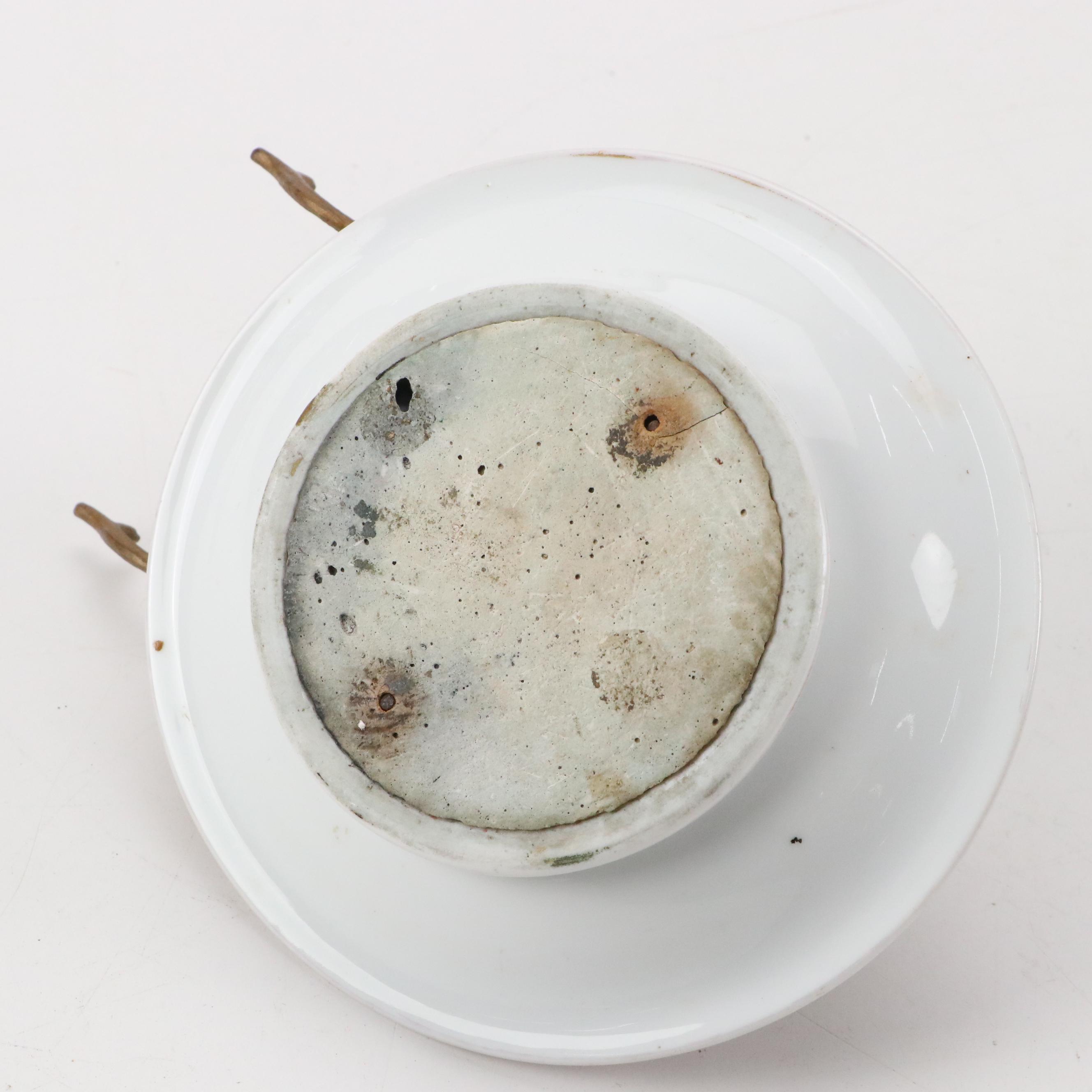 French Hand-Painted Porcelain Revolving Snail Inkwell with Pen Holder