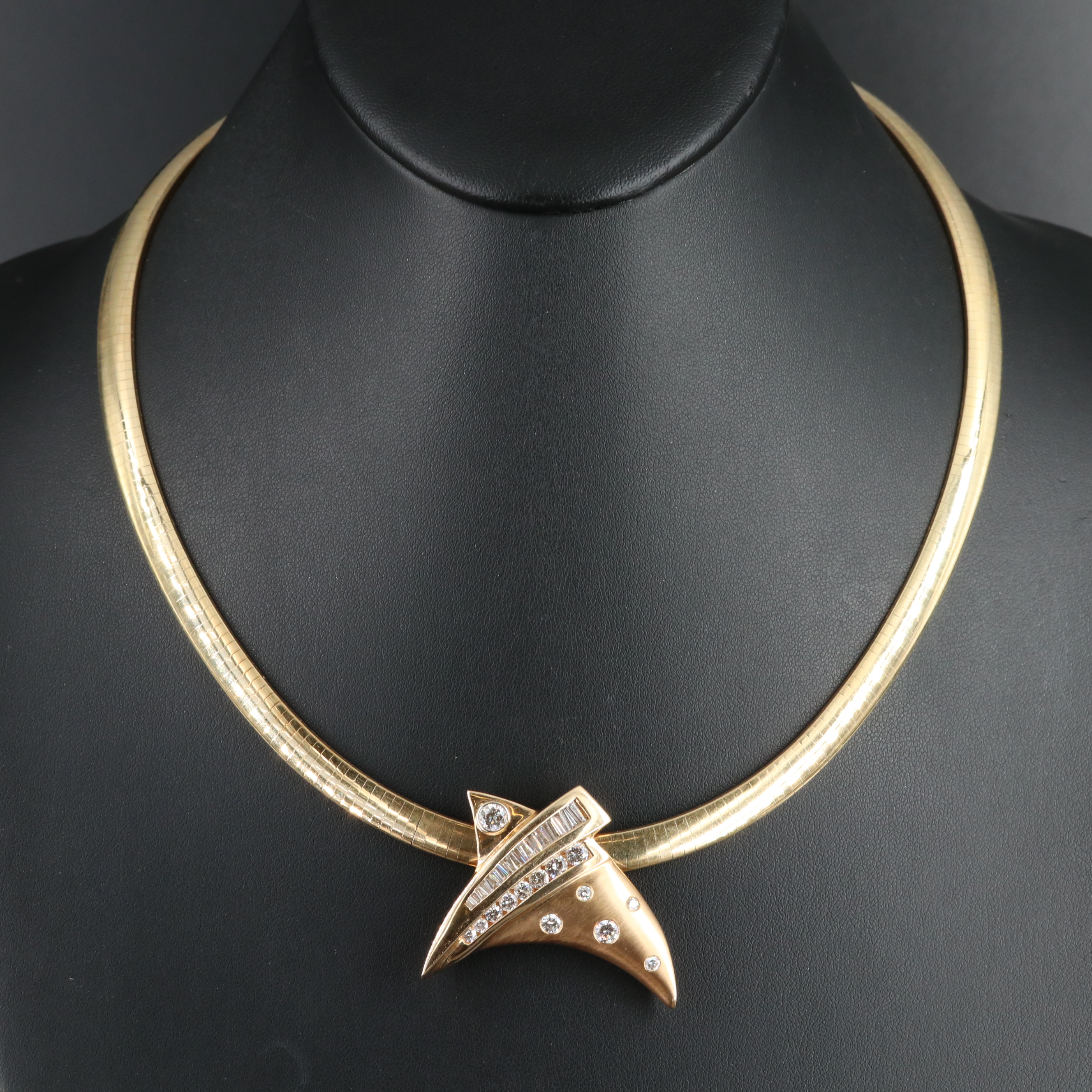 14K 2.26 CTW Diamod Slide Pendant on Italian Omega Necklace