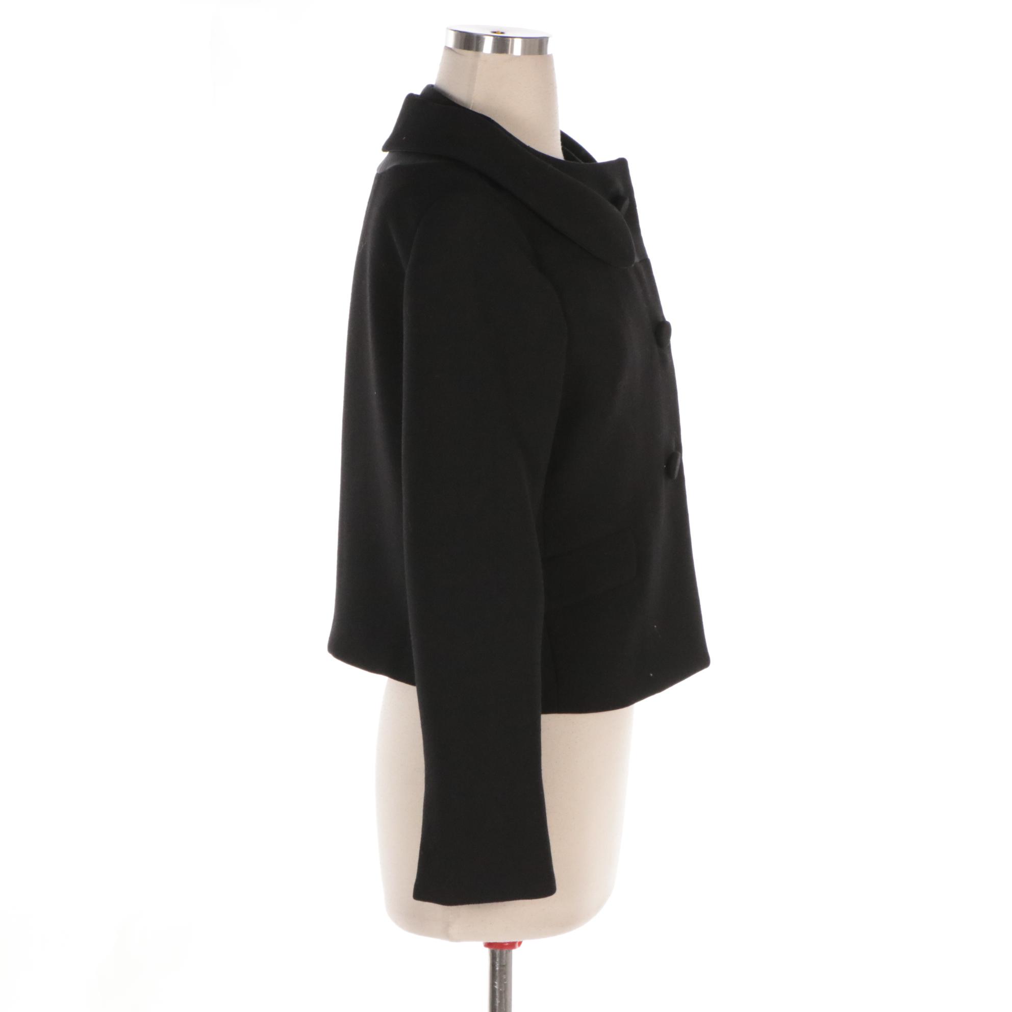 Prada Portrait Collar Wool Blend Suiting Jacket with Faille Trim