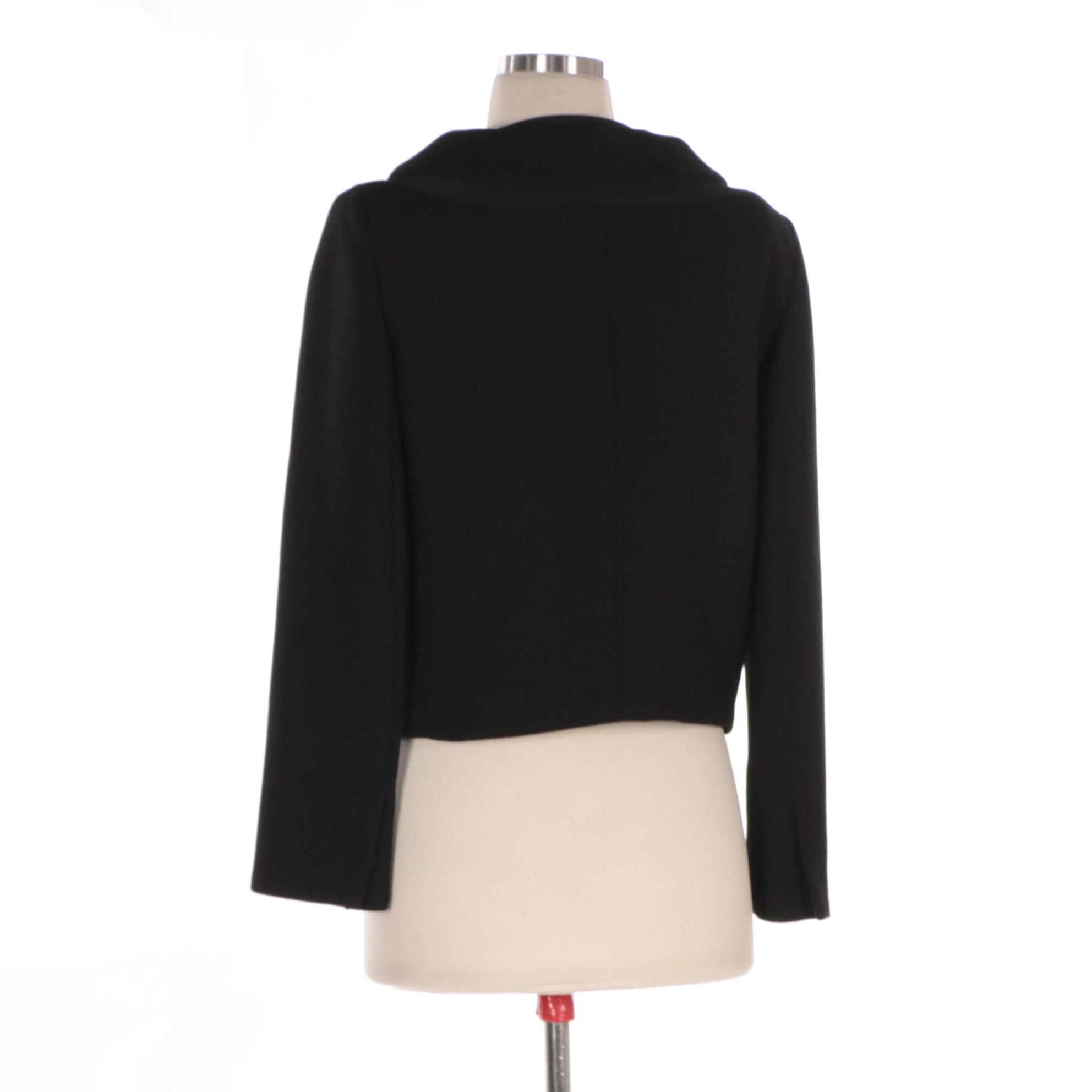 Prada Portrait Collar Wool Blend Suiting Jacket with Faille Trim