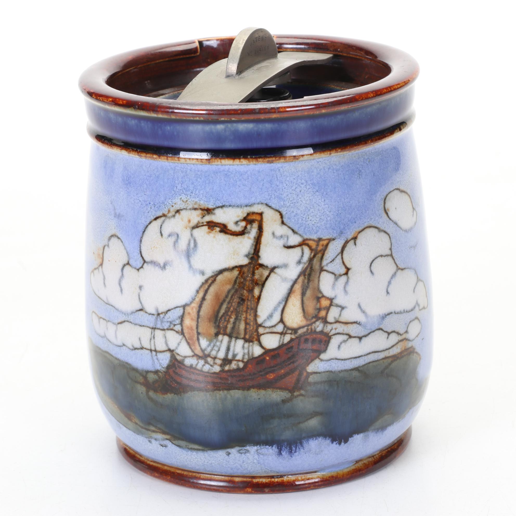 Royal Doulton Ethel Beard Hand Decorated "Galleon" Tobacco Jar
