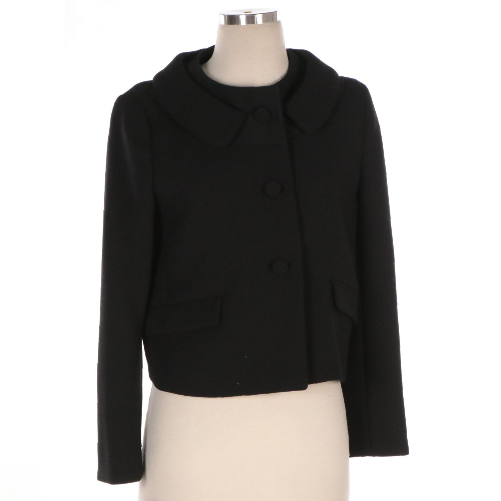 Prada Portrait Collar Wool Blend Suiting Jacket with Faille Trim