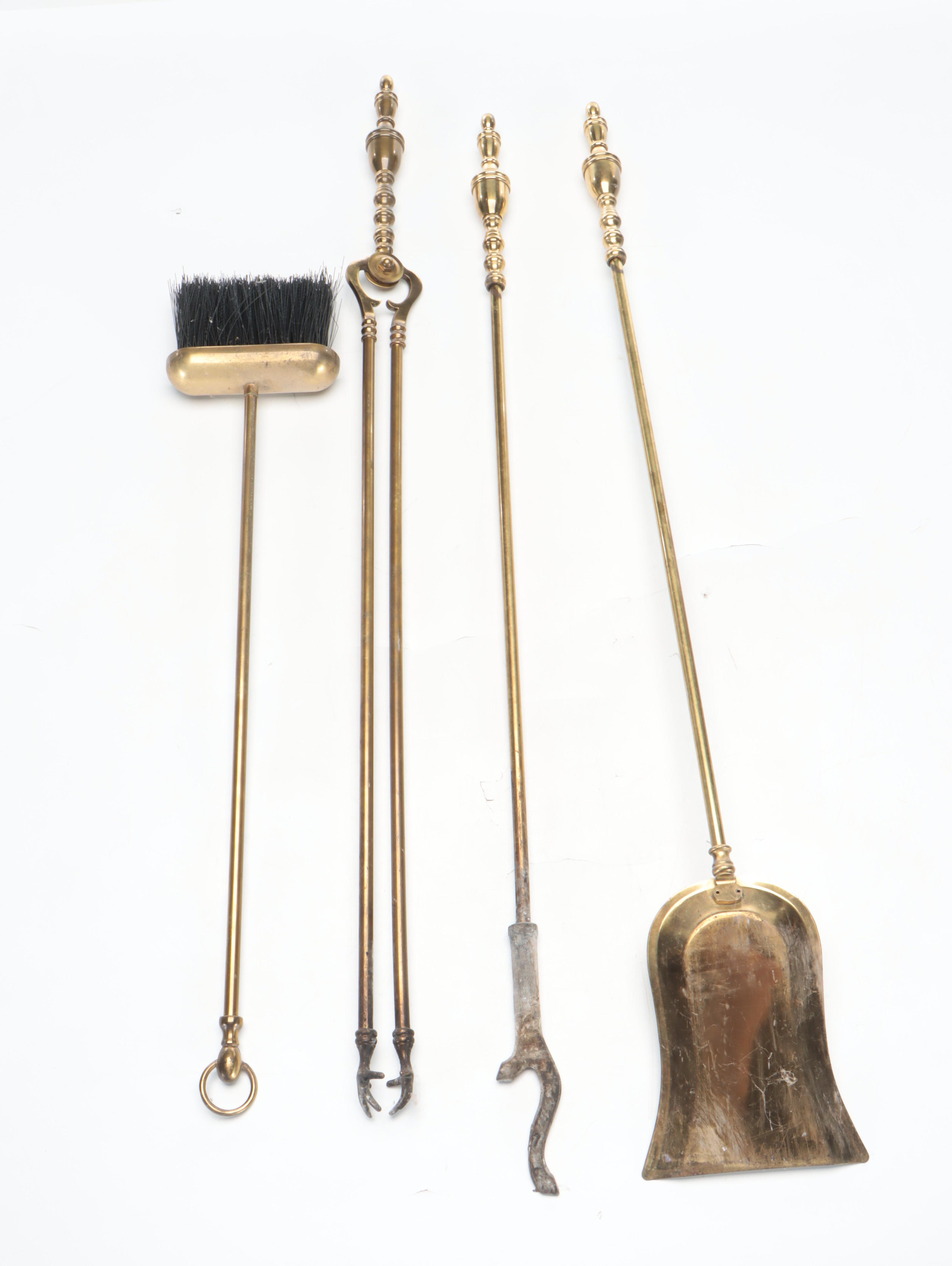 Brass Fireplace Screen, Andirons and Tool Set