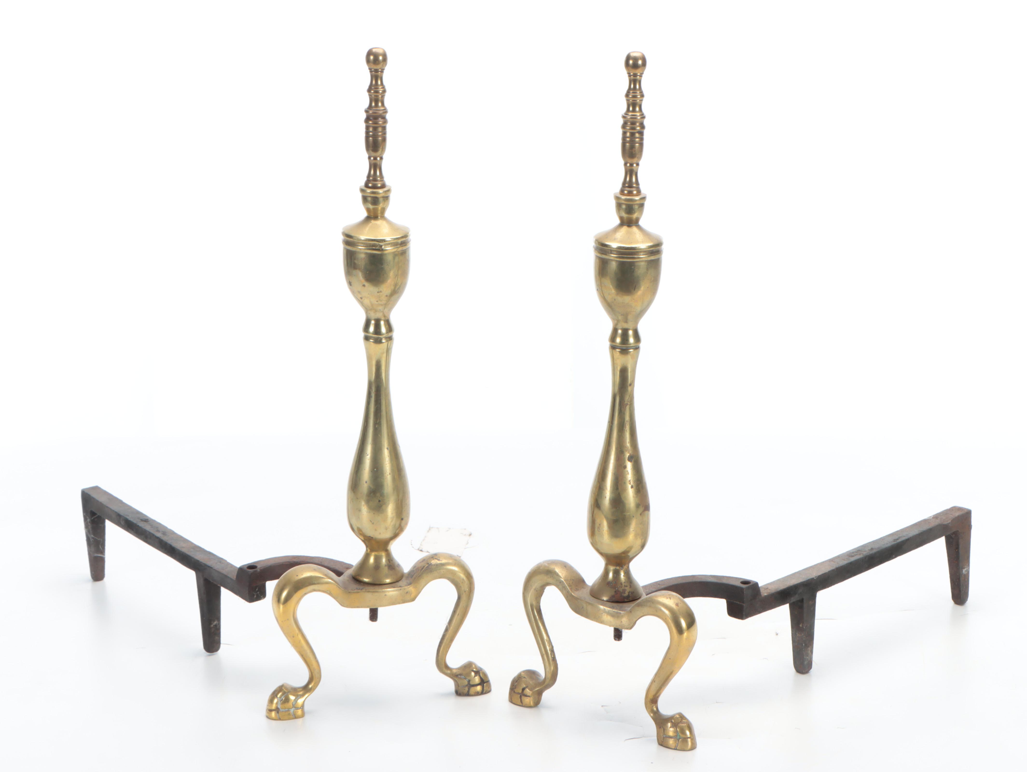 Brass Fireplace Screen, Andirons and Tool Set