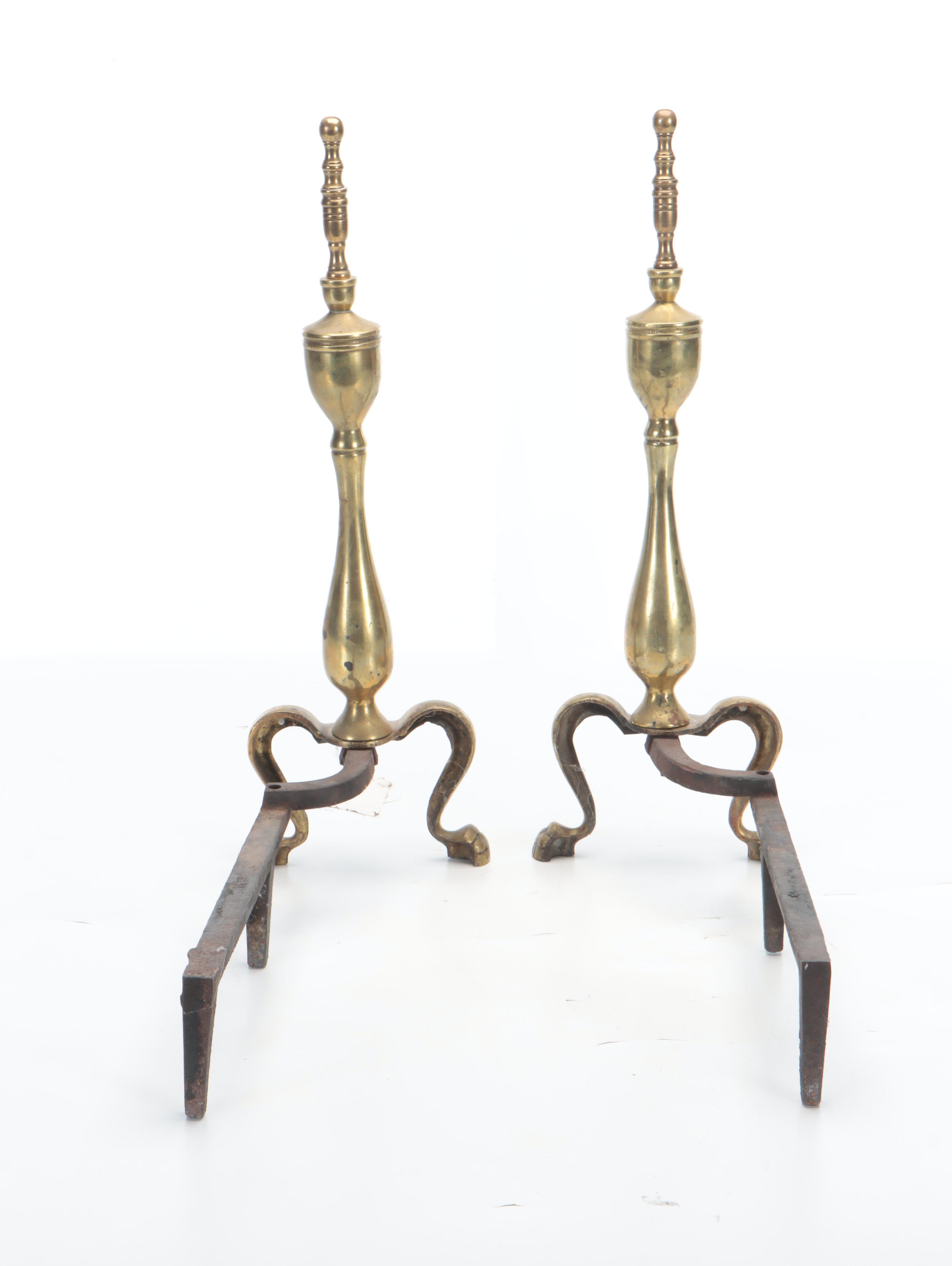 Brass Fireplace Screen, Andirons and Tool Set