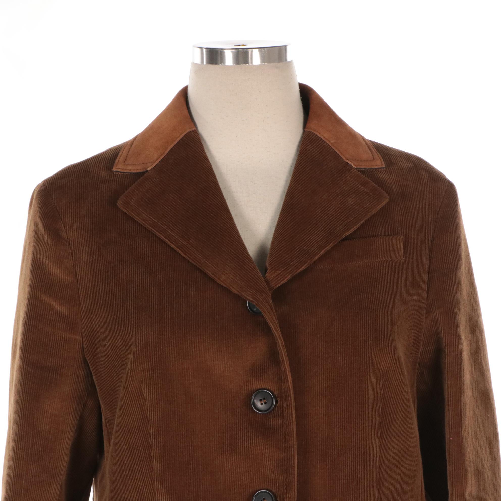 Prada Caramel Brown Corduroy Jacket with Suede Collar and Elbow Patches