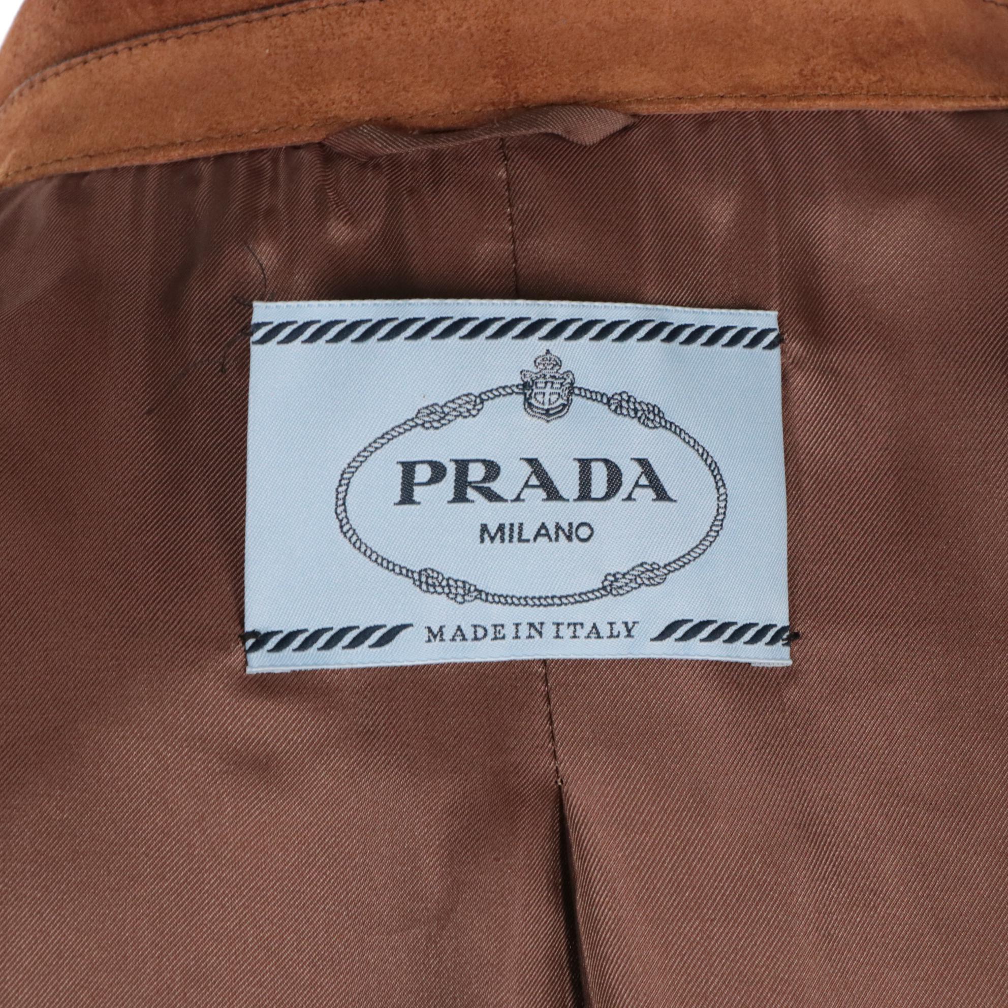 Prada Caramel Brown Corduroy Jacket with Suede Collar and Elbow Patches