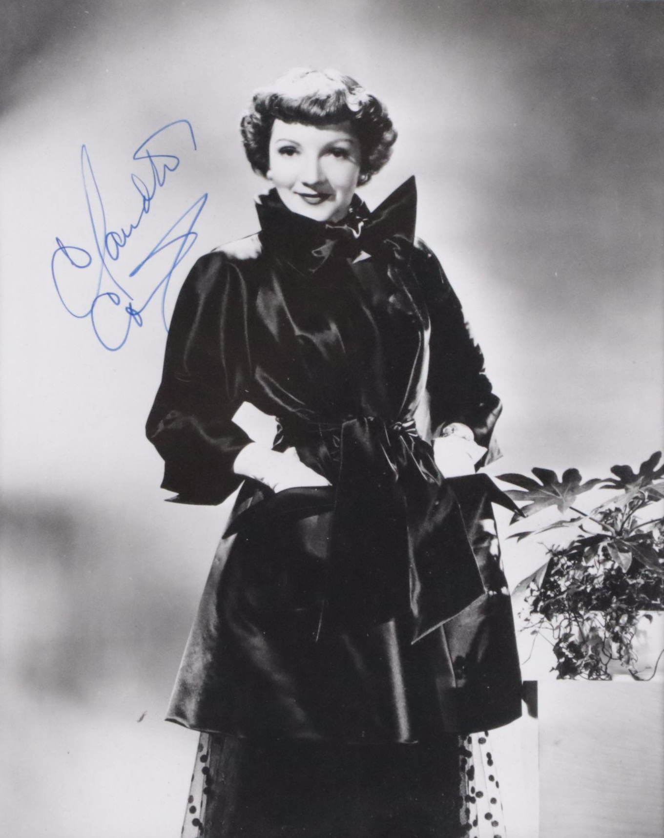 Autographed Black and White Photograph Portrait of Claudette Colbert