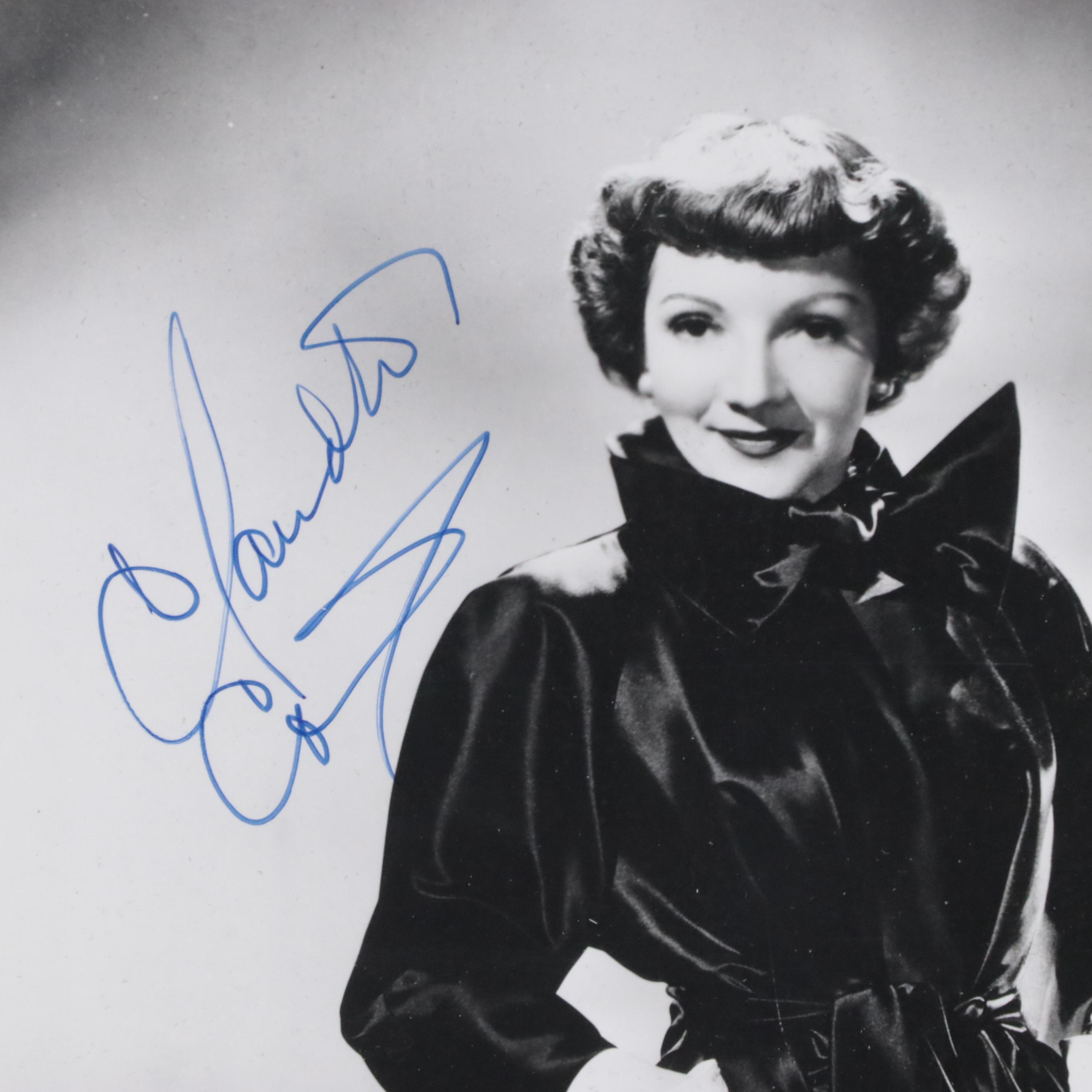 Autographed Black and White Photograph Portrait of Claudette Colbert
