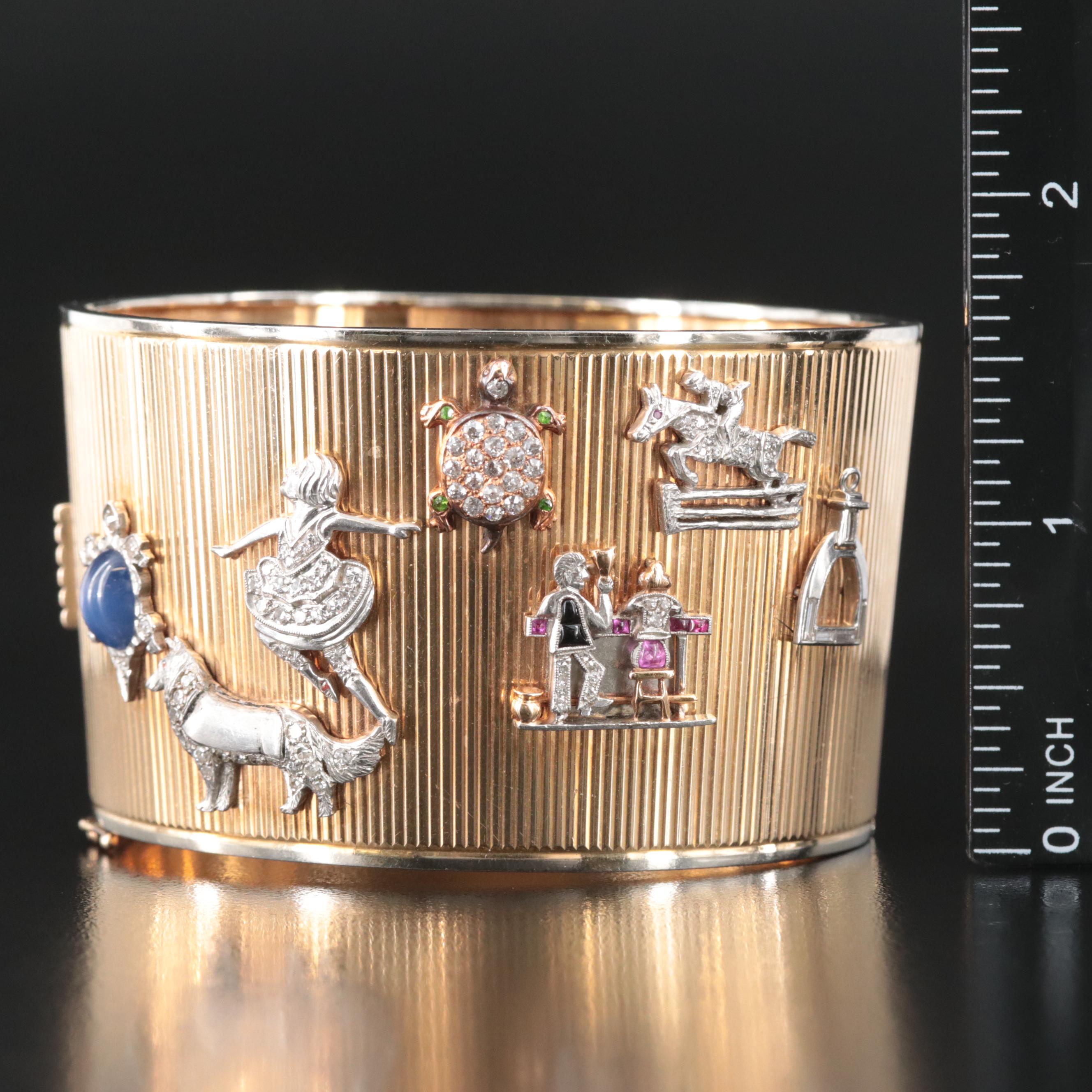 Art Deco 14K 2.08 CTW Diamond and Gemstone Fluted Cuff with Platinum Accents