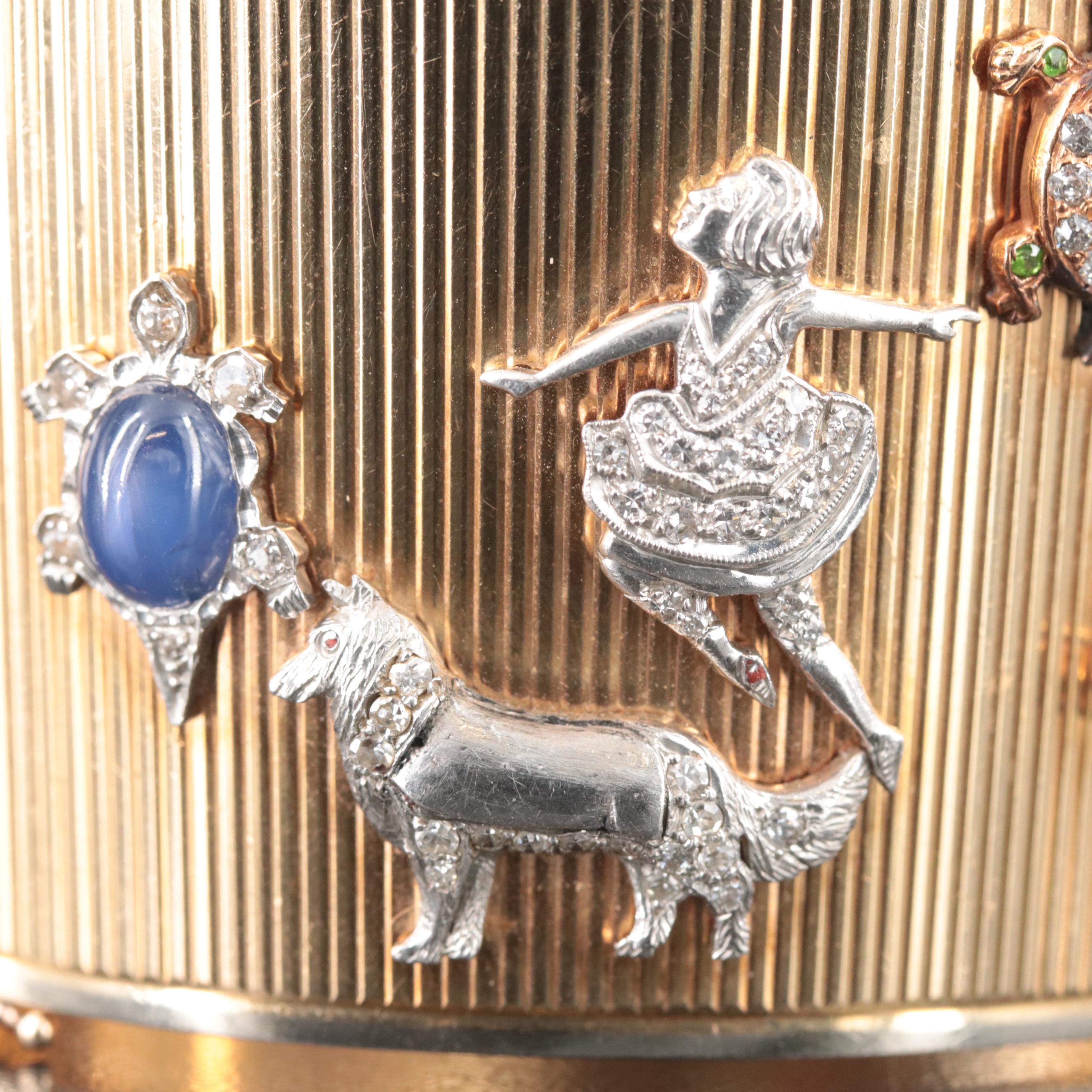 Art Deco 14K 2.08 CTW Diamond and Gemstone Fluted Cuff with Platinum Accents