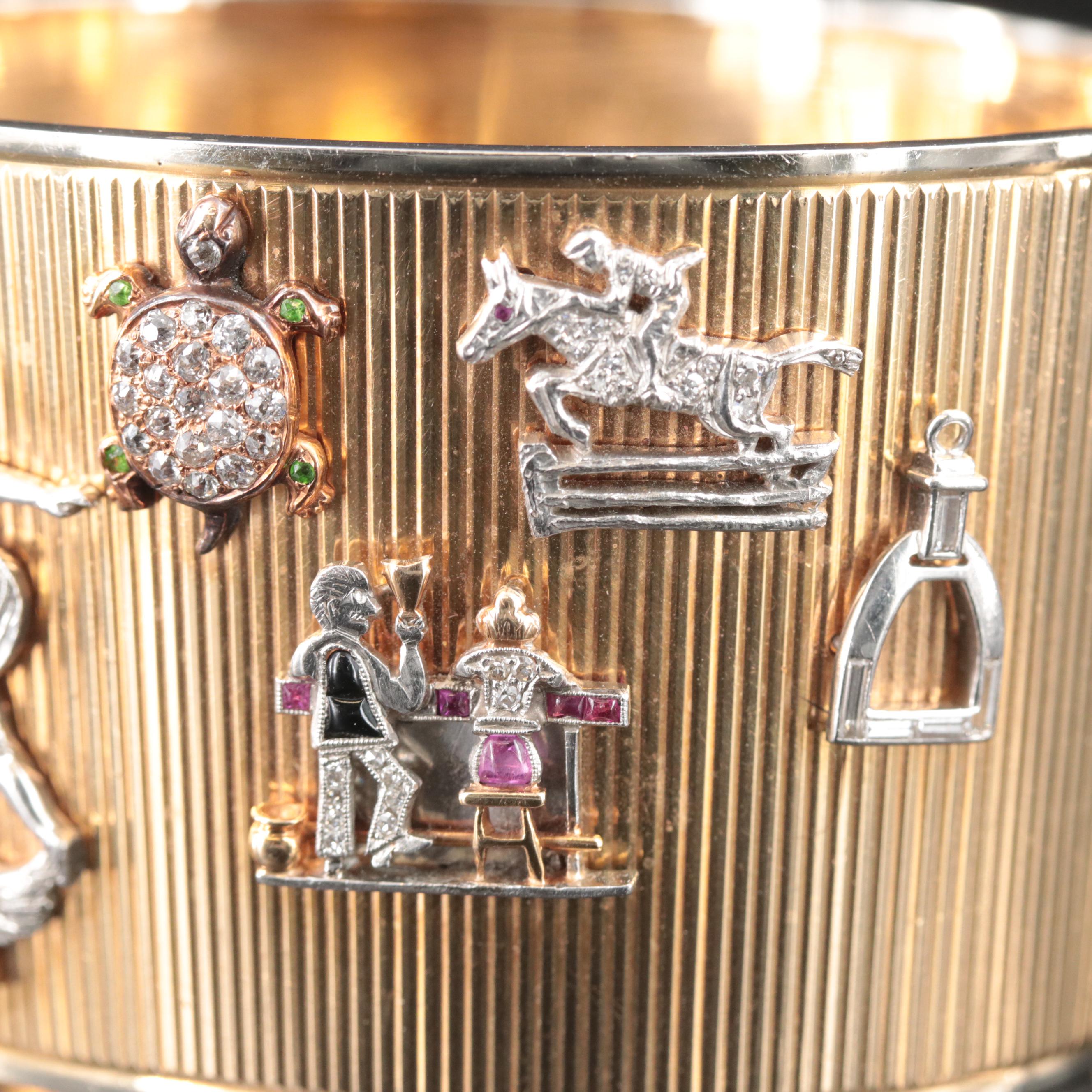 Art Deco 14K 2.08 CTW Diamond and Gemstone Fluted Cuff with Platinum Accents