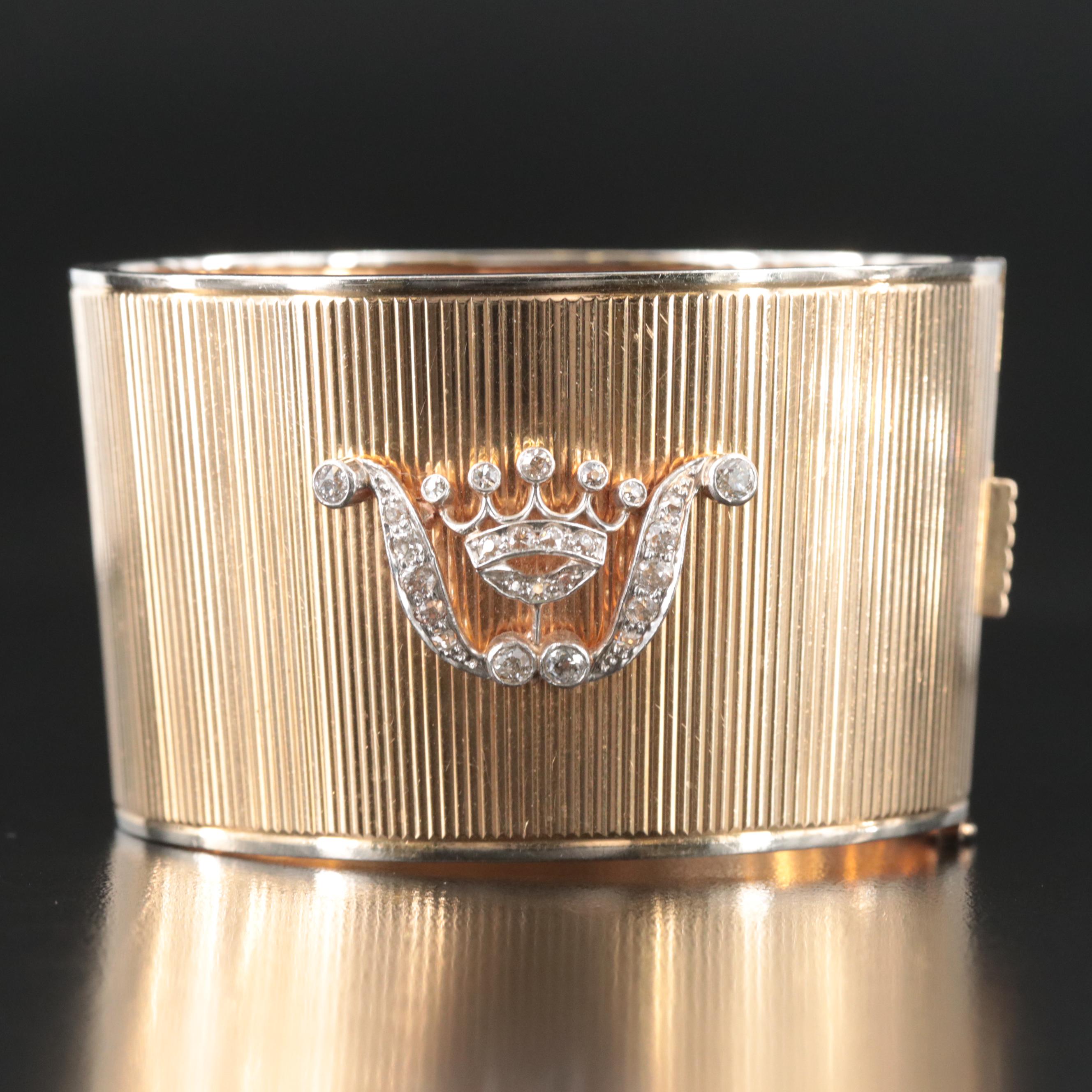 Art Deco 14K 2.08 CTW Diamond and Gemstone Fluted Cuff with Platinum Accents