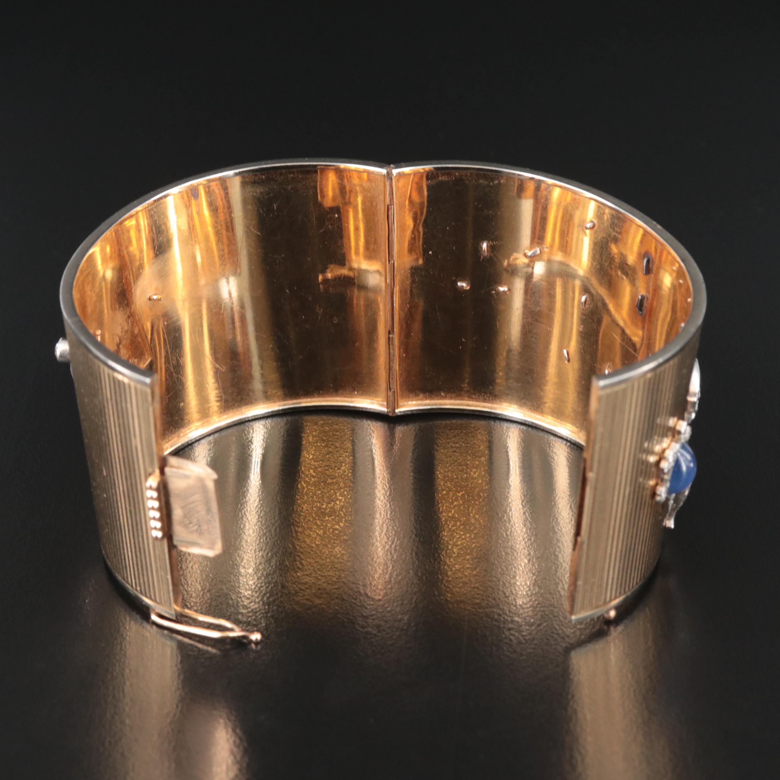 Art Deco 14K 2.08 CTW Diamond and Gemstone Fluted Cuff with Platinum Accents