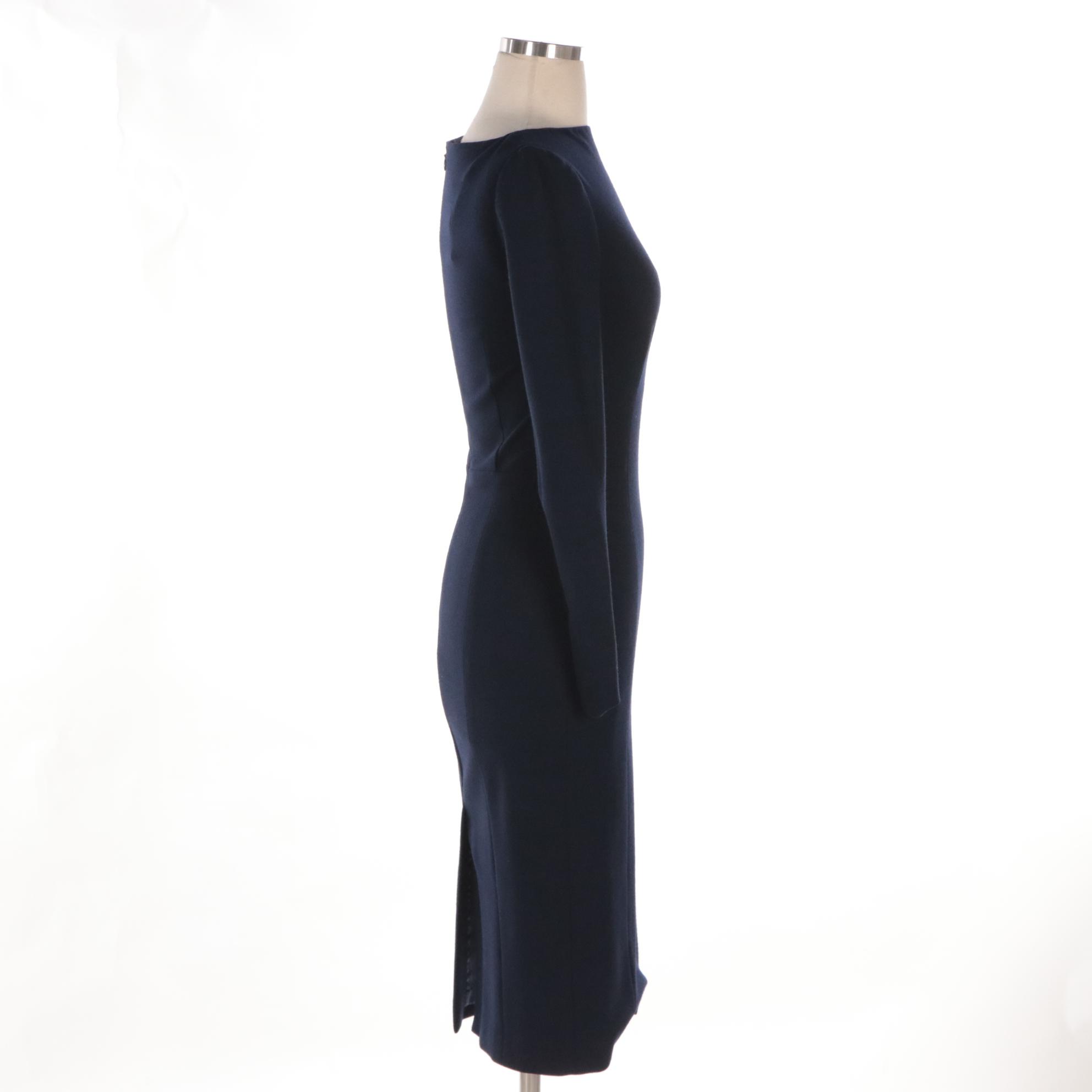 Prada Sheath Dress in Navy Blue Wool Blend Jersey Knit