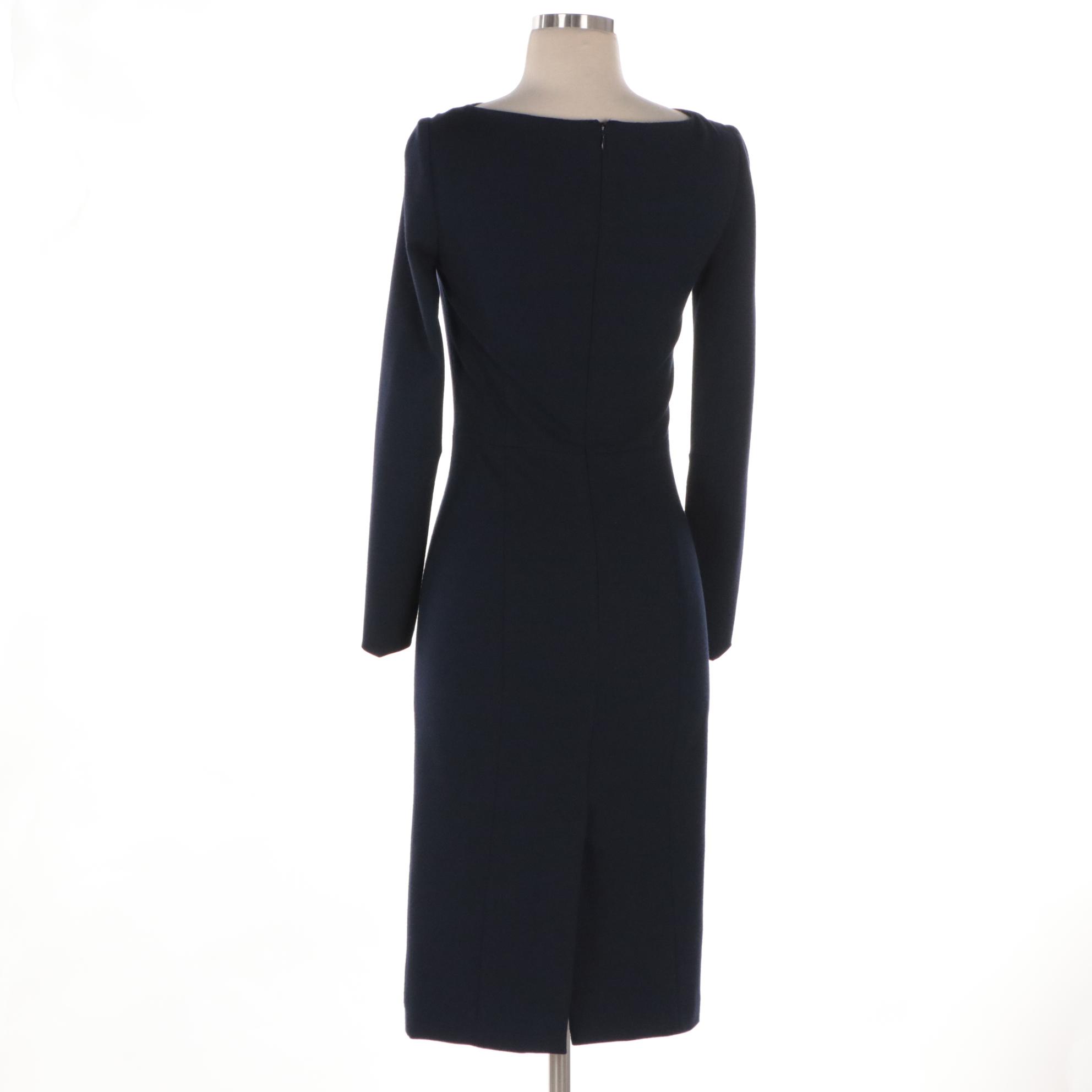 Prada Sheath Dress in Navy Blue Wool Blend Jersey Knit