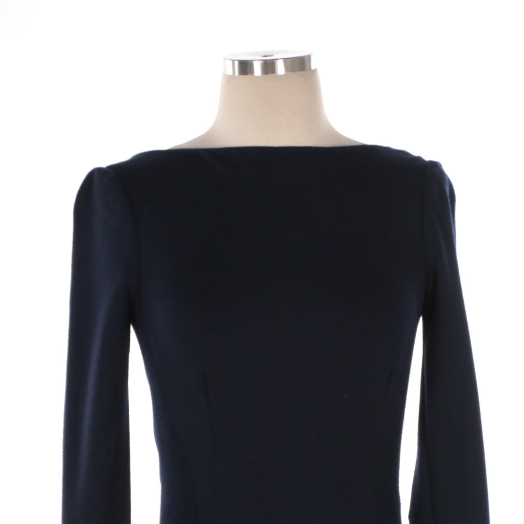 Prada Sheath Dress in Navy Blue Wool Blend Jersey Knit