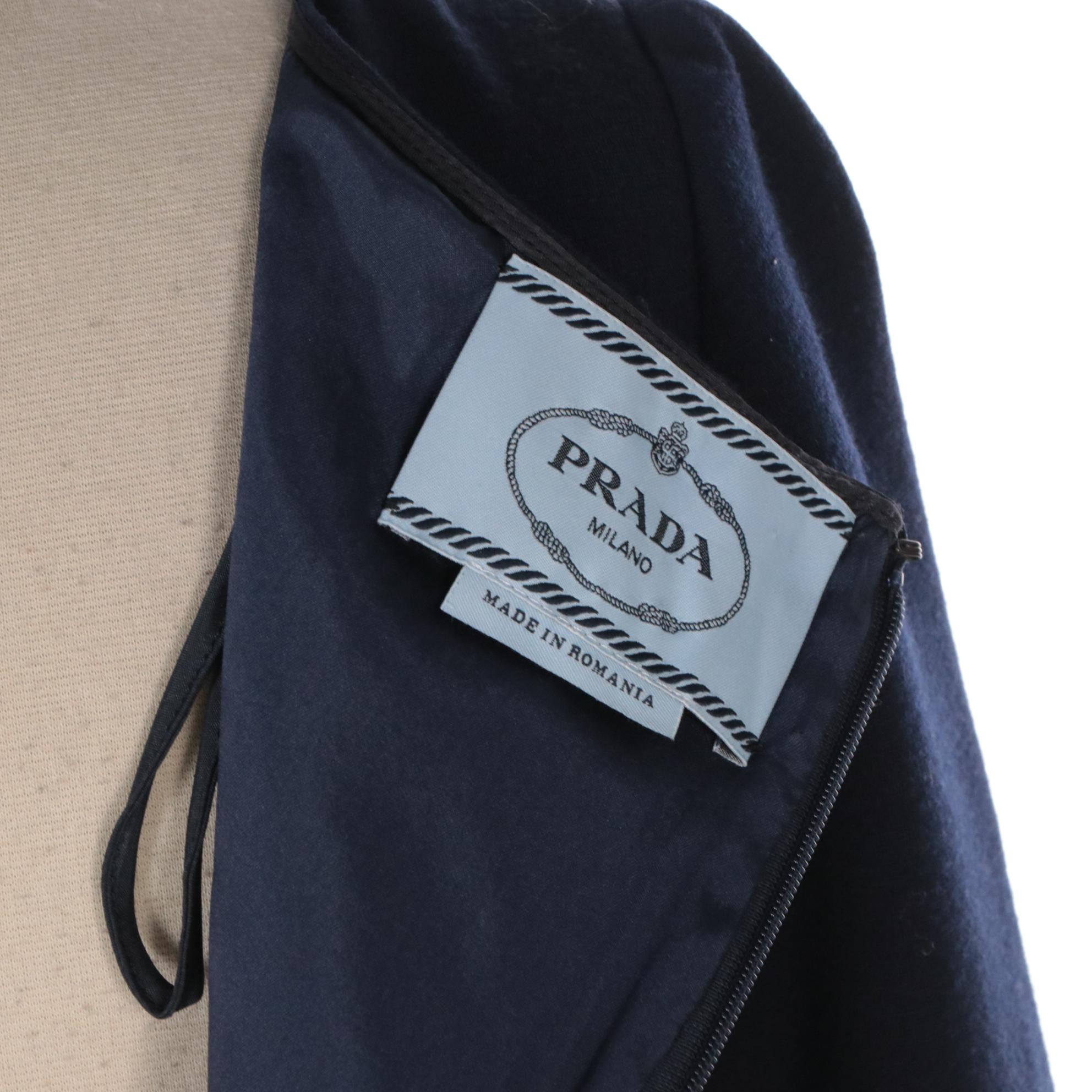 Prada Sheath Dress in Navy Blue Wool Blend Jersey Knit