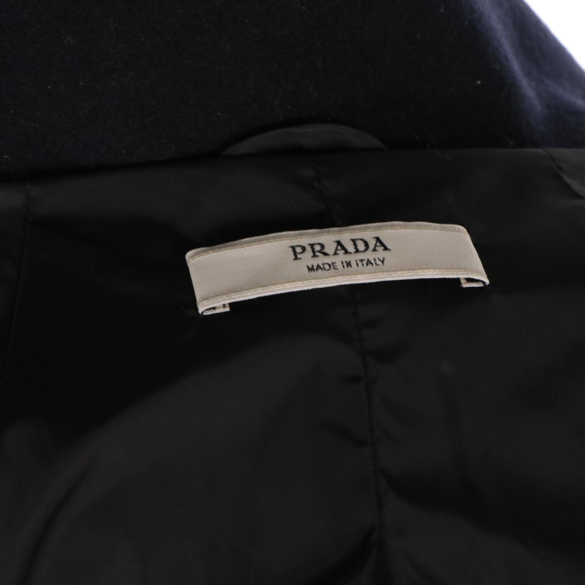 Prada Wool Jacket with Trim Detail and Detachable Shearling Hood