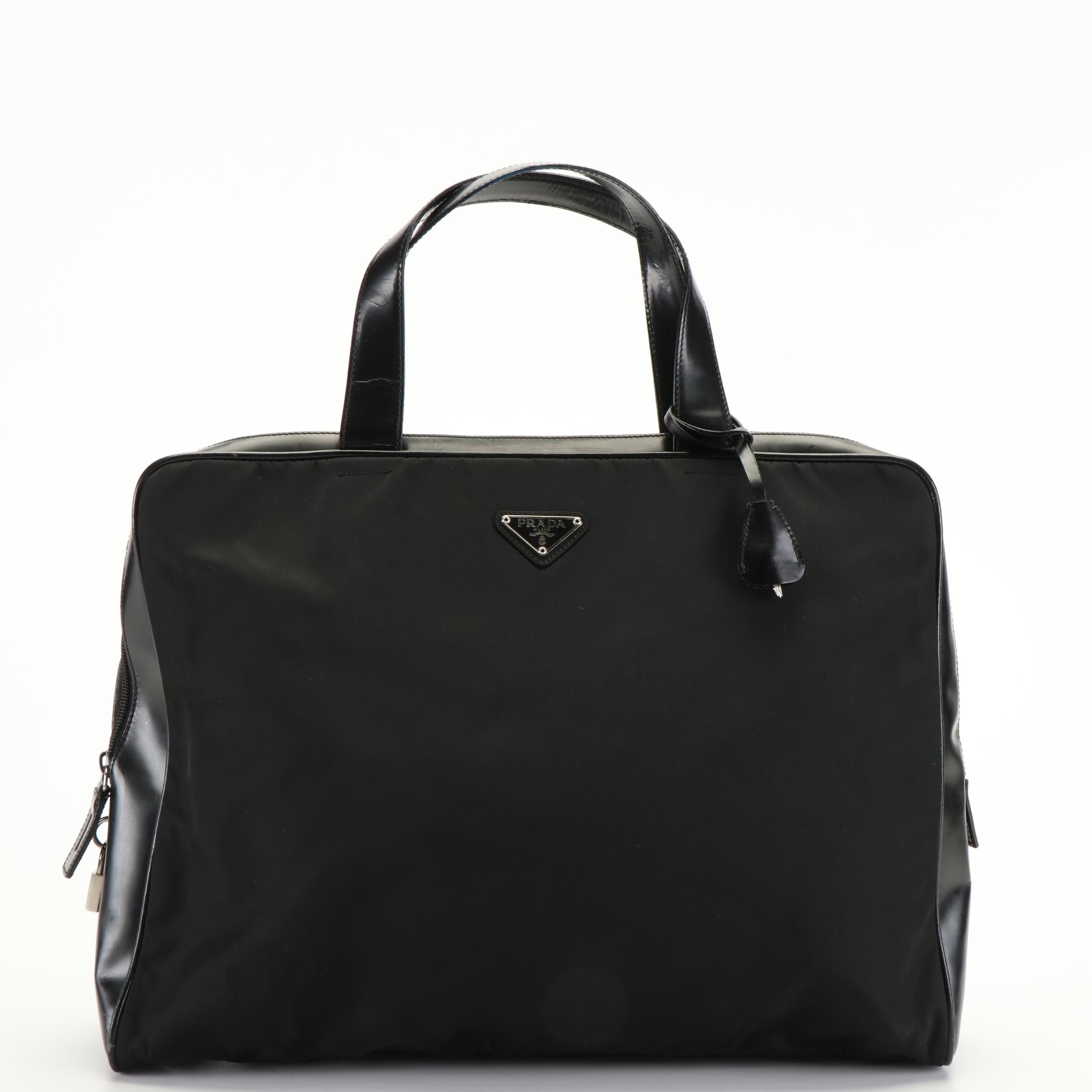 Prada Tote in Black Tessuto Nylon and Patent Leather