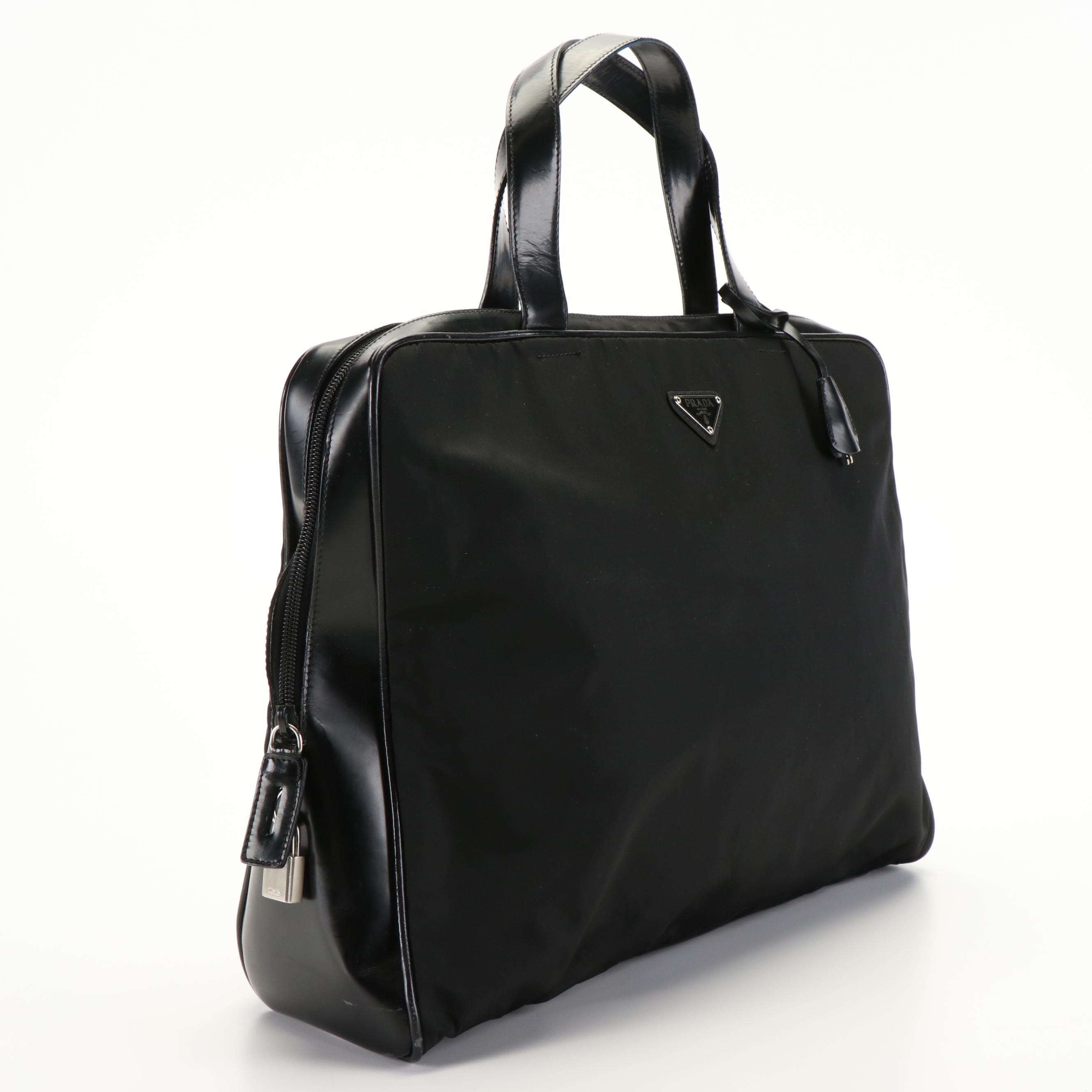 Prada Tote in Black Tessuto Nylon and Patent Leather
