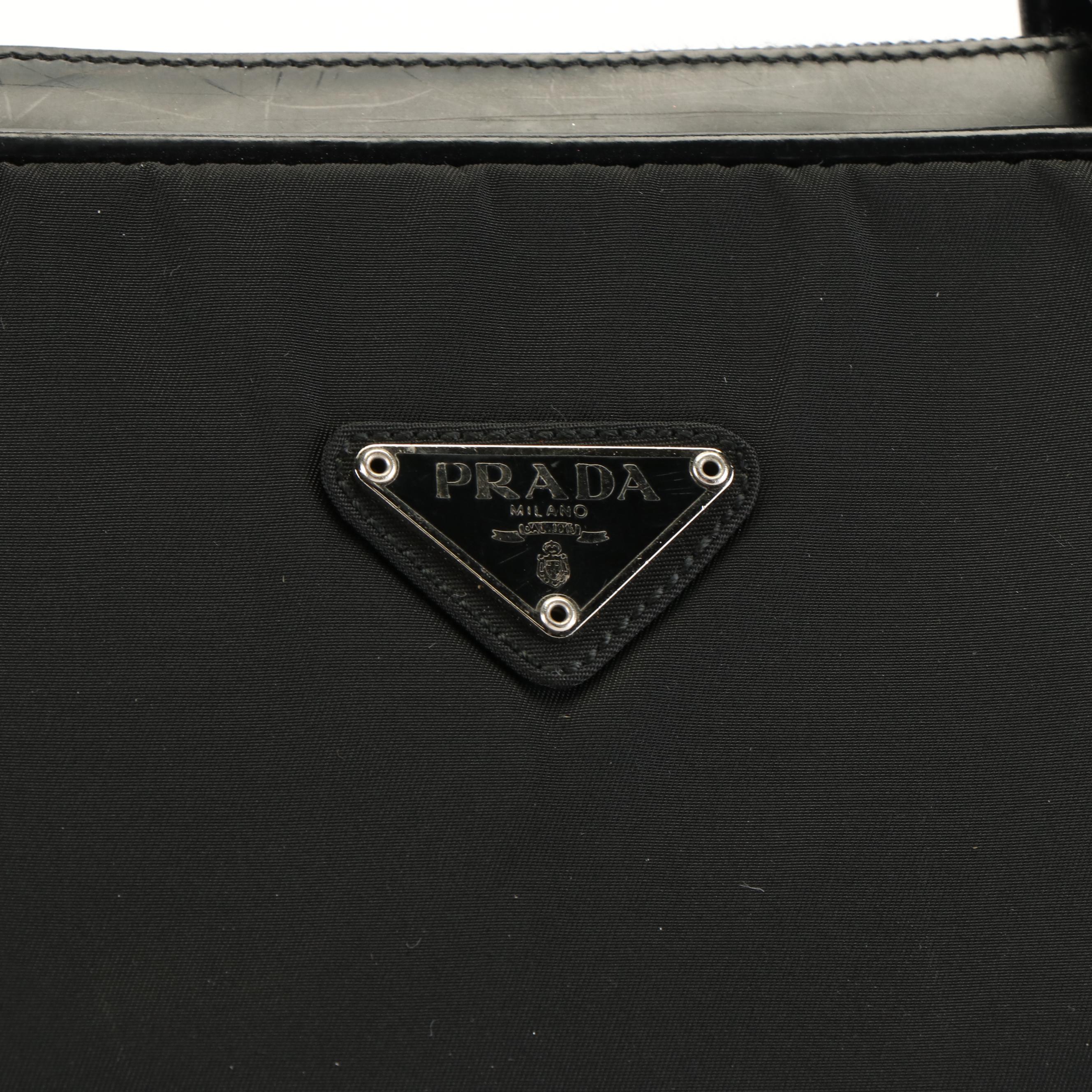 Prada Tote in Black Tessuto Nylon and Patent Leather