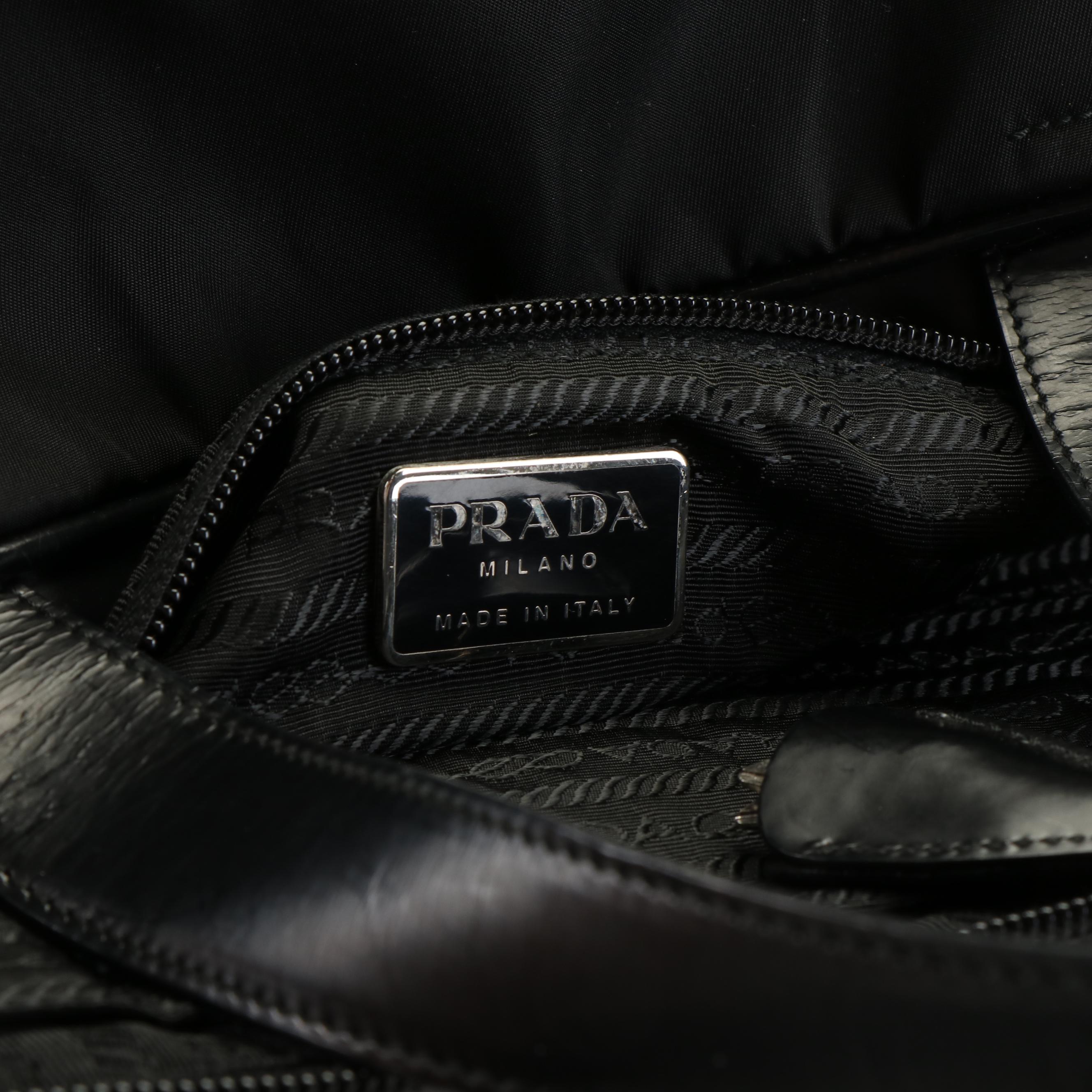 Prada Tote in Black Tessuto Nylon and Patent Leather