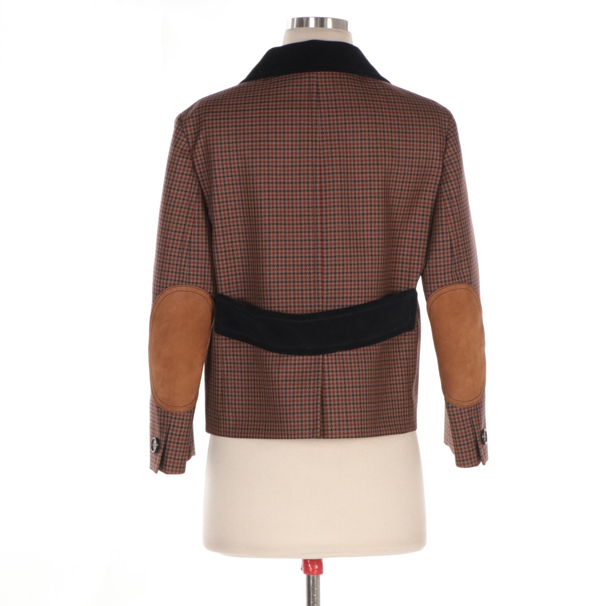 Prada Gingham Check Wool Blend Jacket with Elbow Patches
