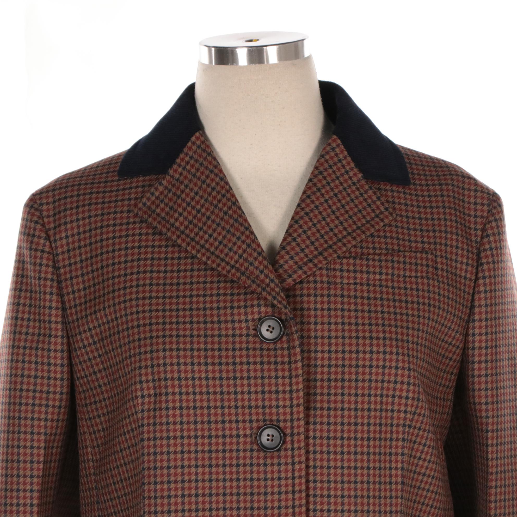 Prada Gingham Check Wool Blend Jacket with Elbow Patches