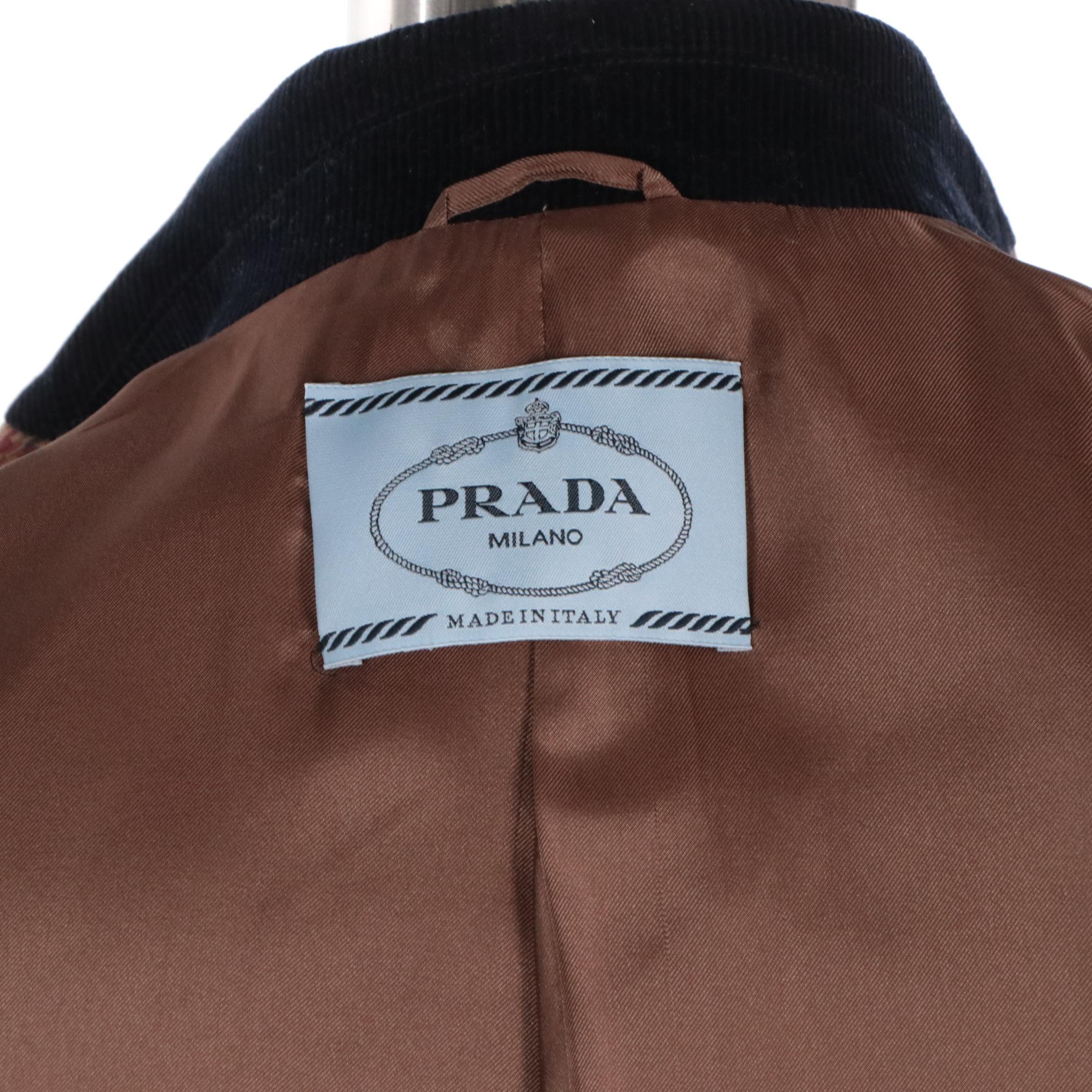 Prada Gingham Check Wool Blend Jacket with Elbow Patches