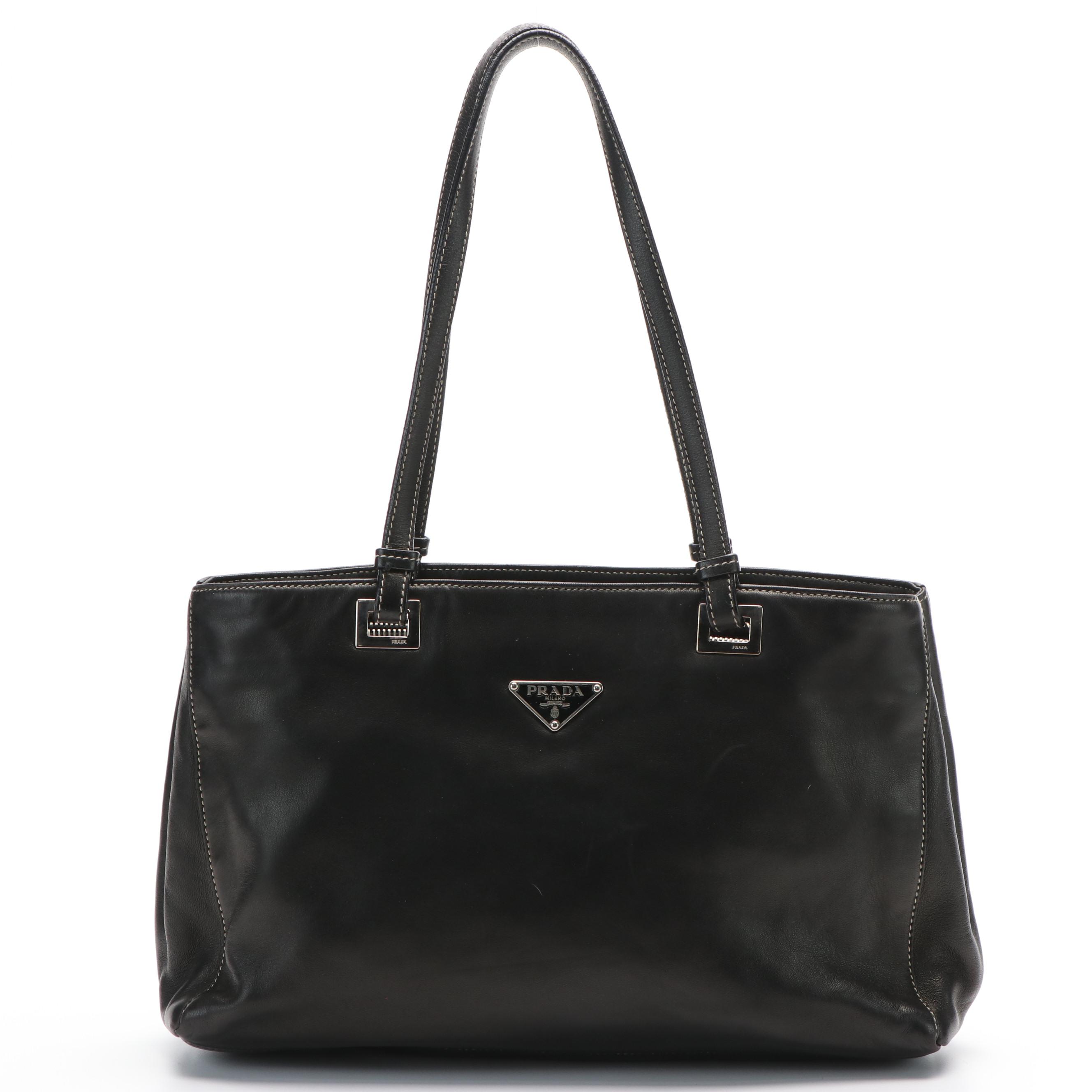 Prada Triangle Logo Black Nappa Leather Shoulder  Bag