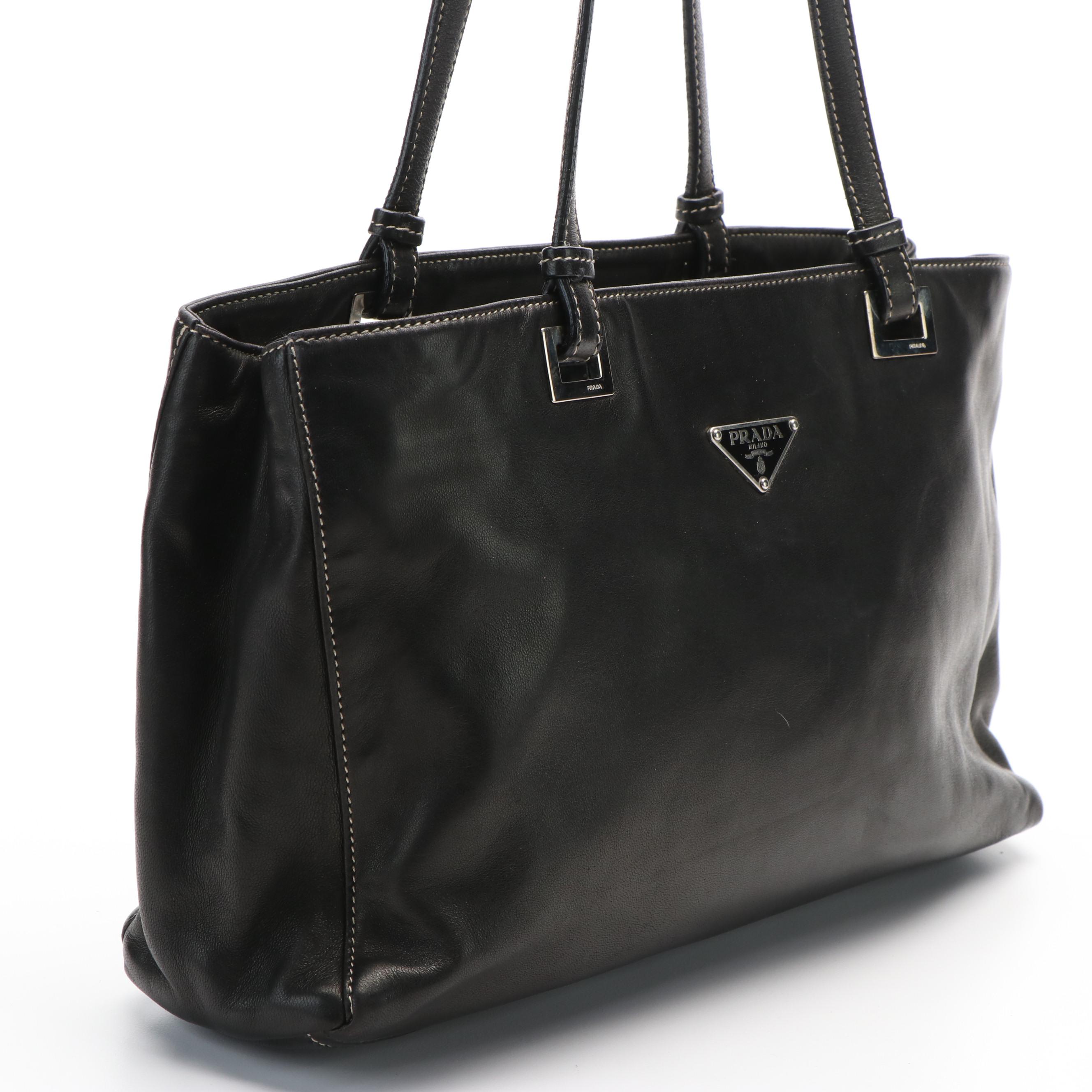 Prada Triangle Logo Black Nappa Leather Shoulder  Bag