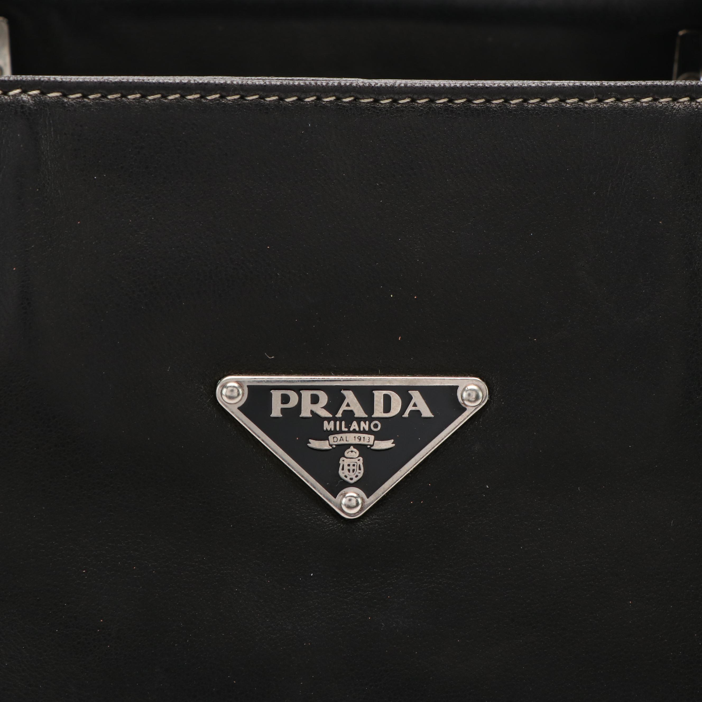 Prada Triangle Logo Black Nappa Leather Shoulder  Bag