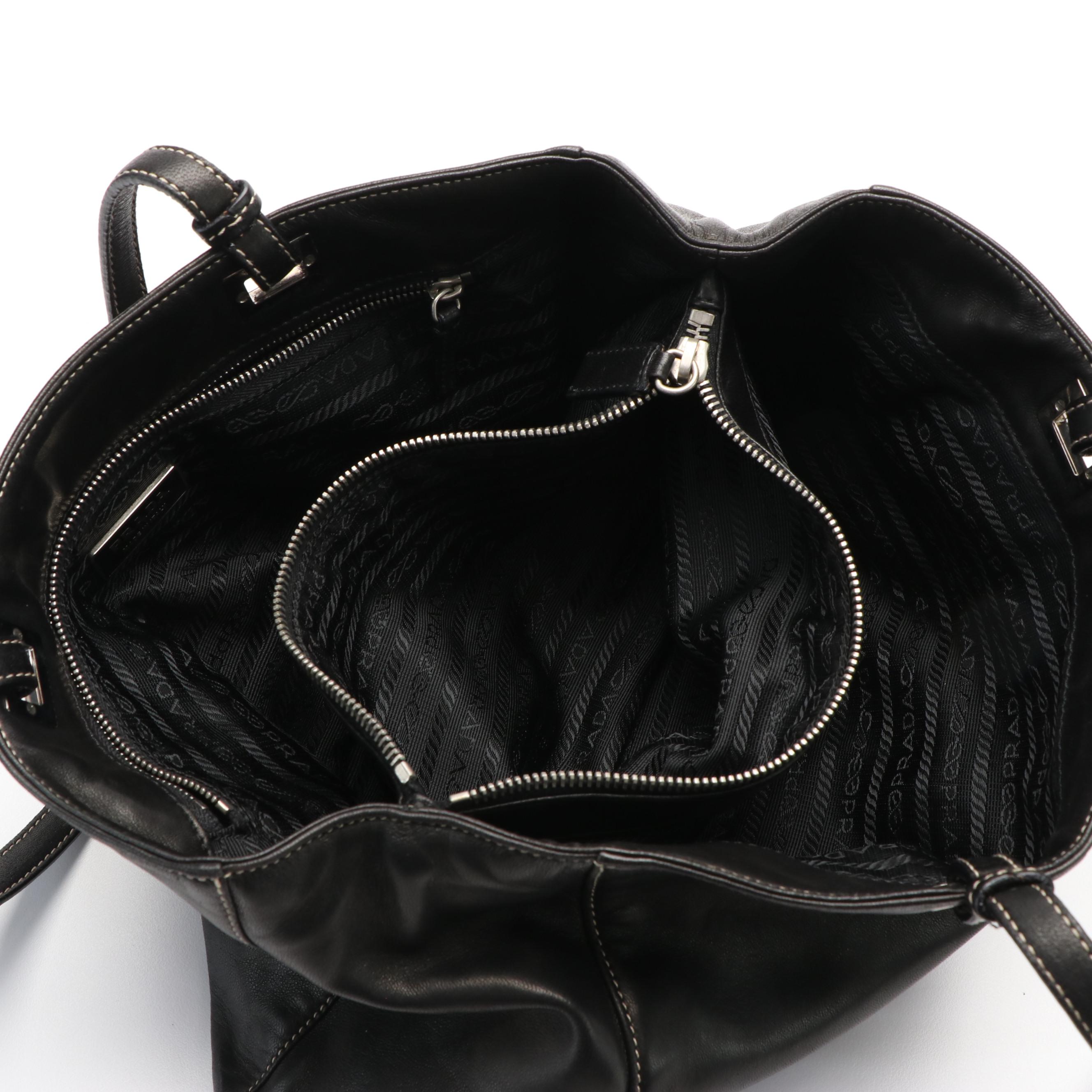 Prada Triangle Logo Black Nappa Leather Shoulder  Bag