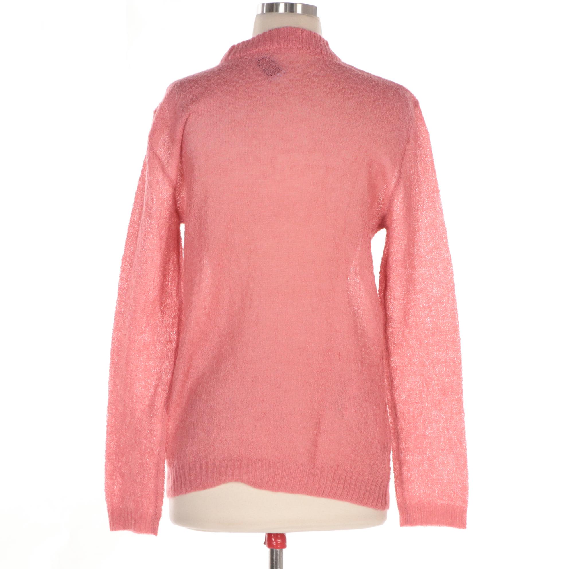 Prada Watermelon Pink Mohair Blend Knit Crewneck Sweater
