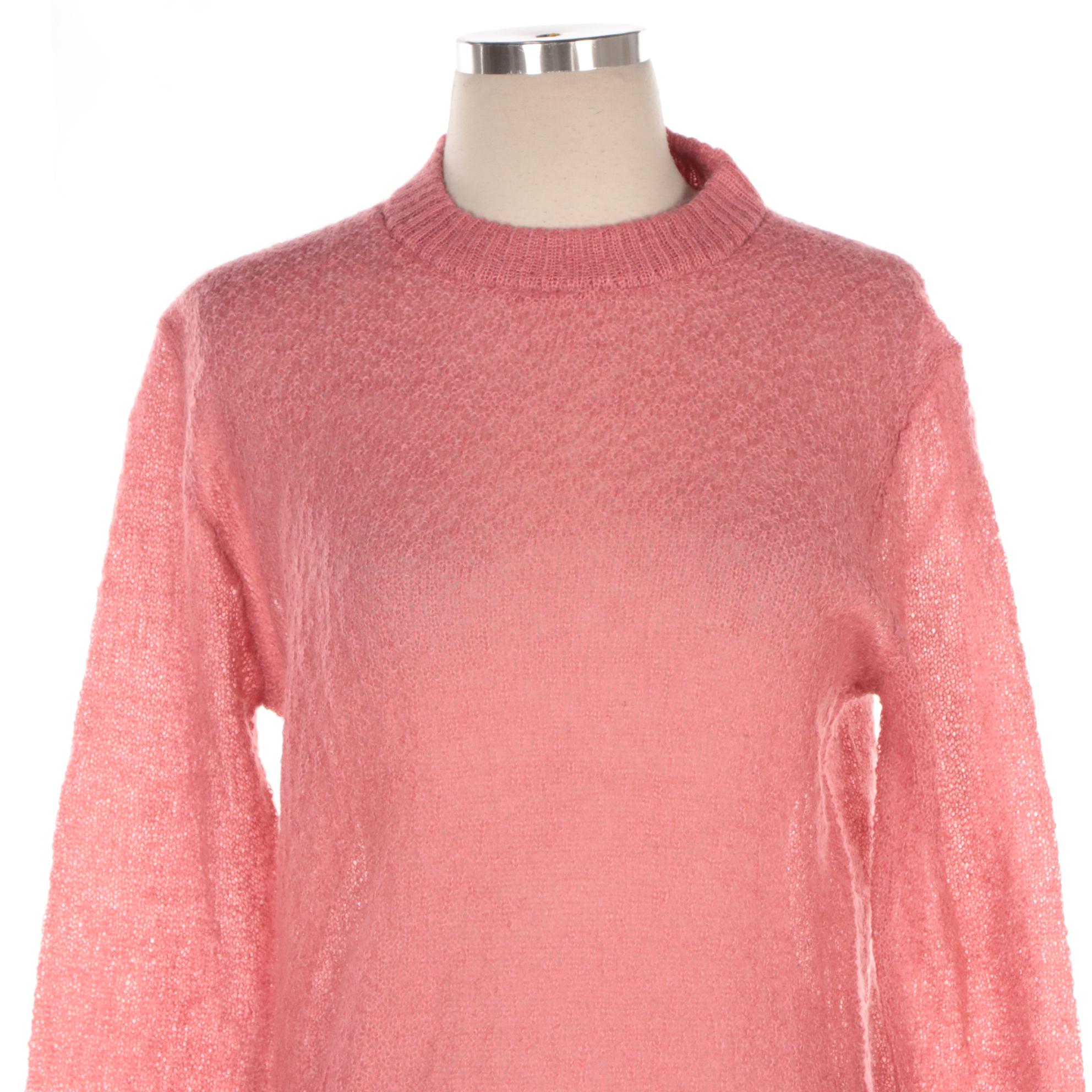 Prada Watermelon Pink Mohair Blend Knit Crewneck Sweater
