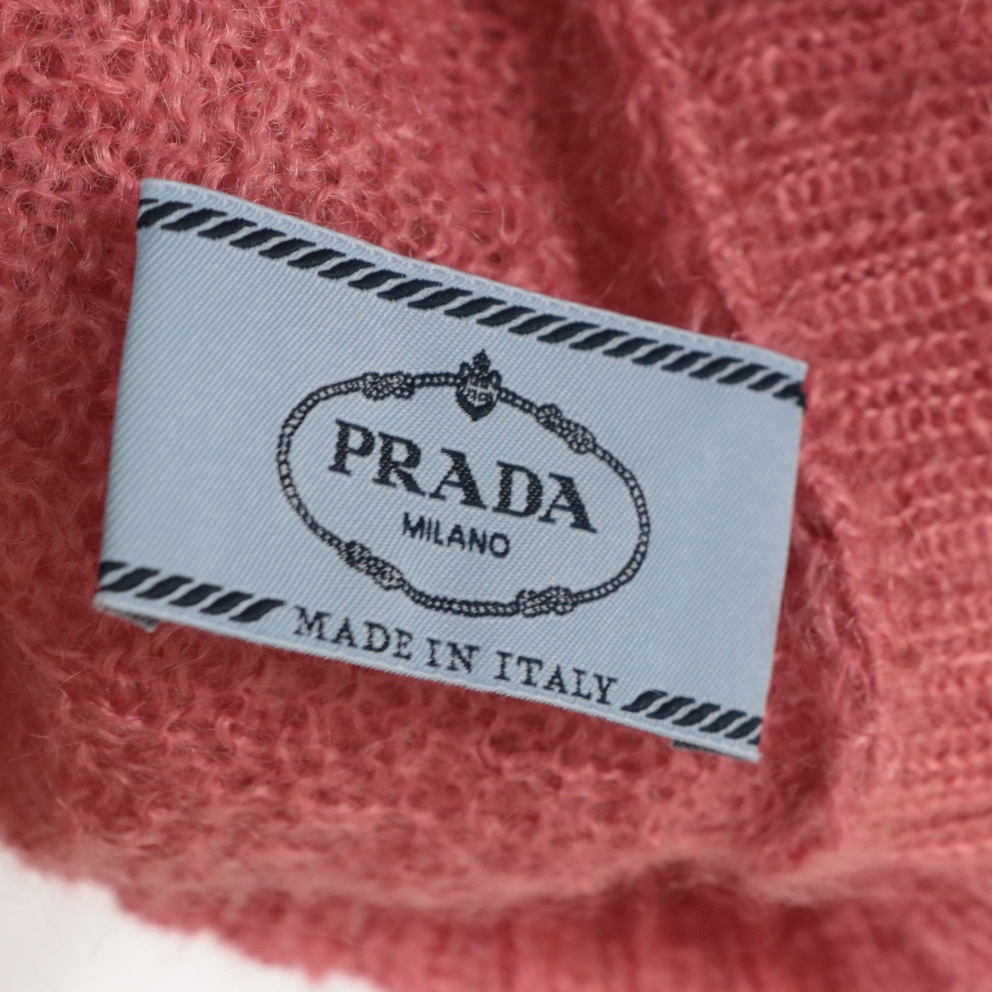 Prada Watermelon Pink Mohair Blend Knit Crewneck Sweater