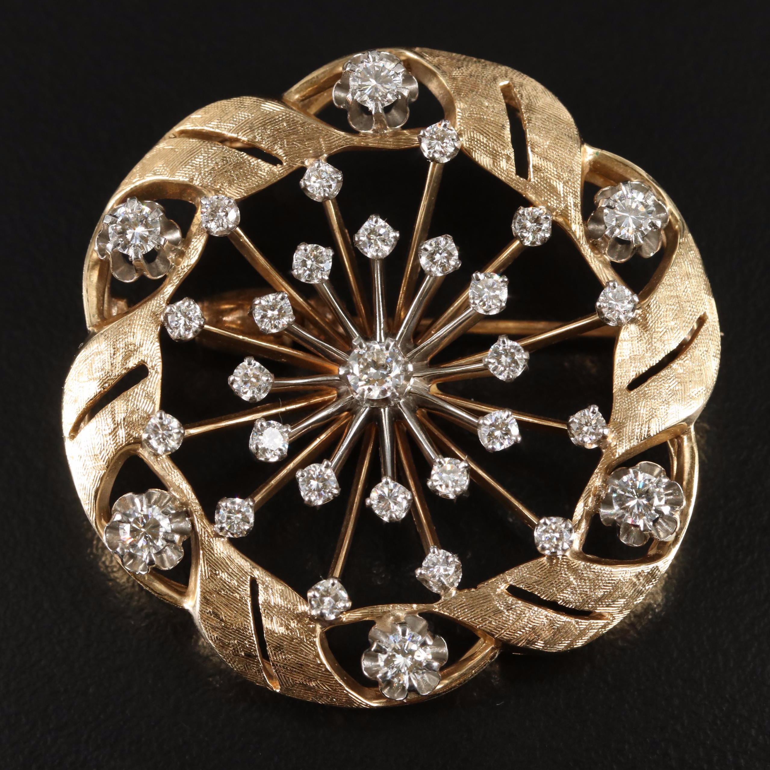 Vintage 14K 1.72 CTW Diamond Converter Brooch